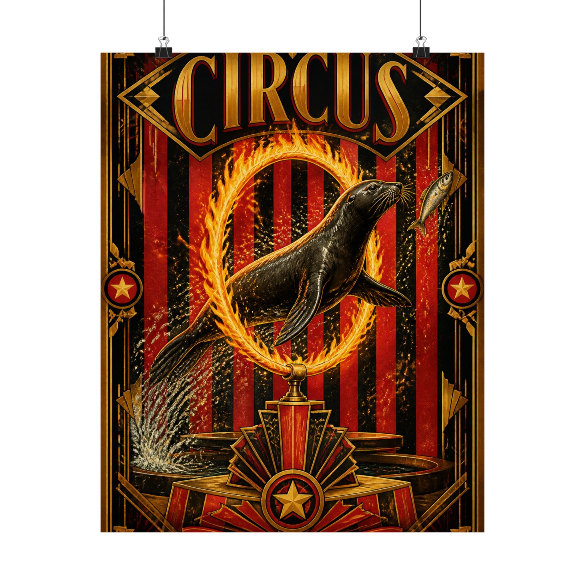 Seal Fire Hoop Wall Art Poster 18×24 Art Deco Entryway Decor Maximalist Print
