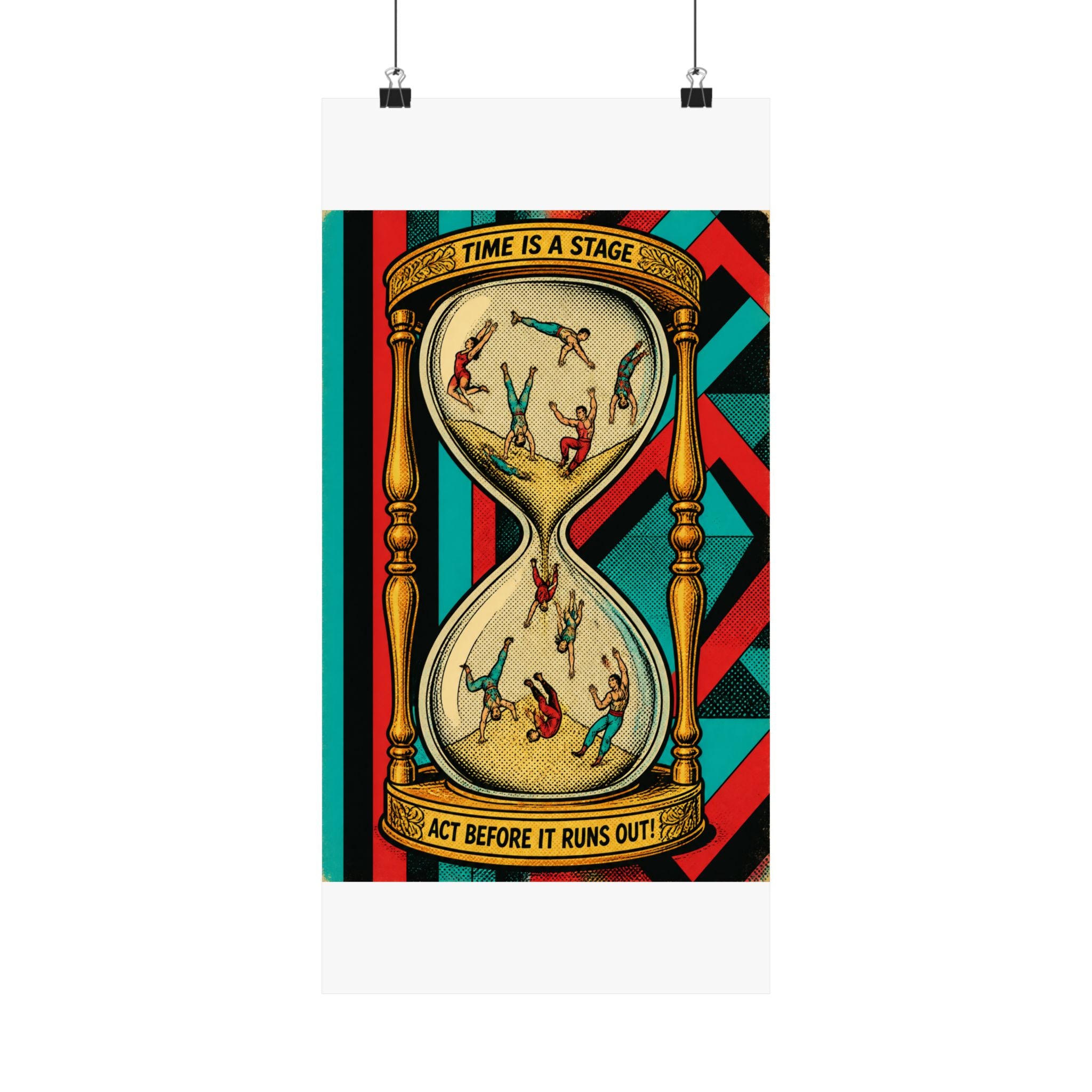 Hourglass Acrobats Wall Art Poster 24×36 Pop Art Restaurant Decor Maximalist Print