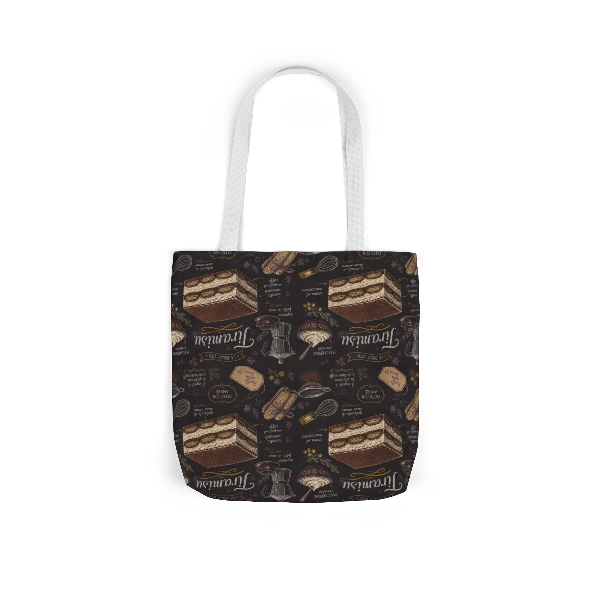 Tiramisu Layers Canvas Tote Bag Mediterranean Kitchen Chalk Art Design Italian Cottagecore Gift