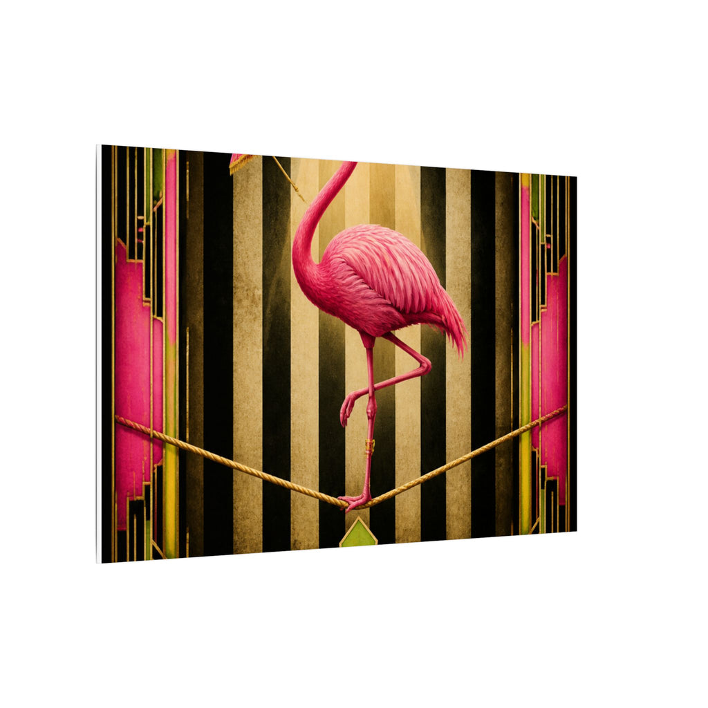 Flamingo Tightrope Wall Art Canvas 16×20 Art Deco Entryway Decor Maximalist Print