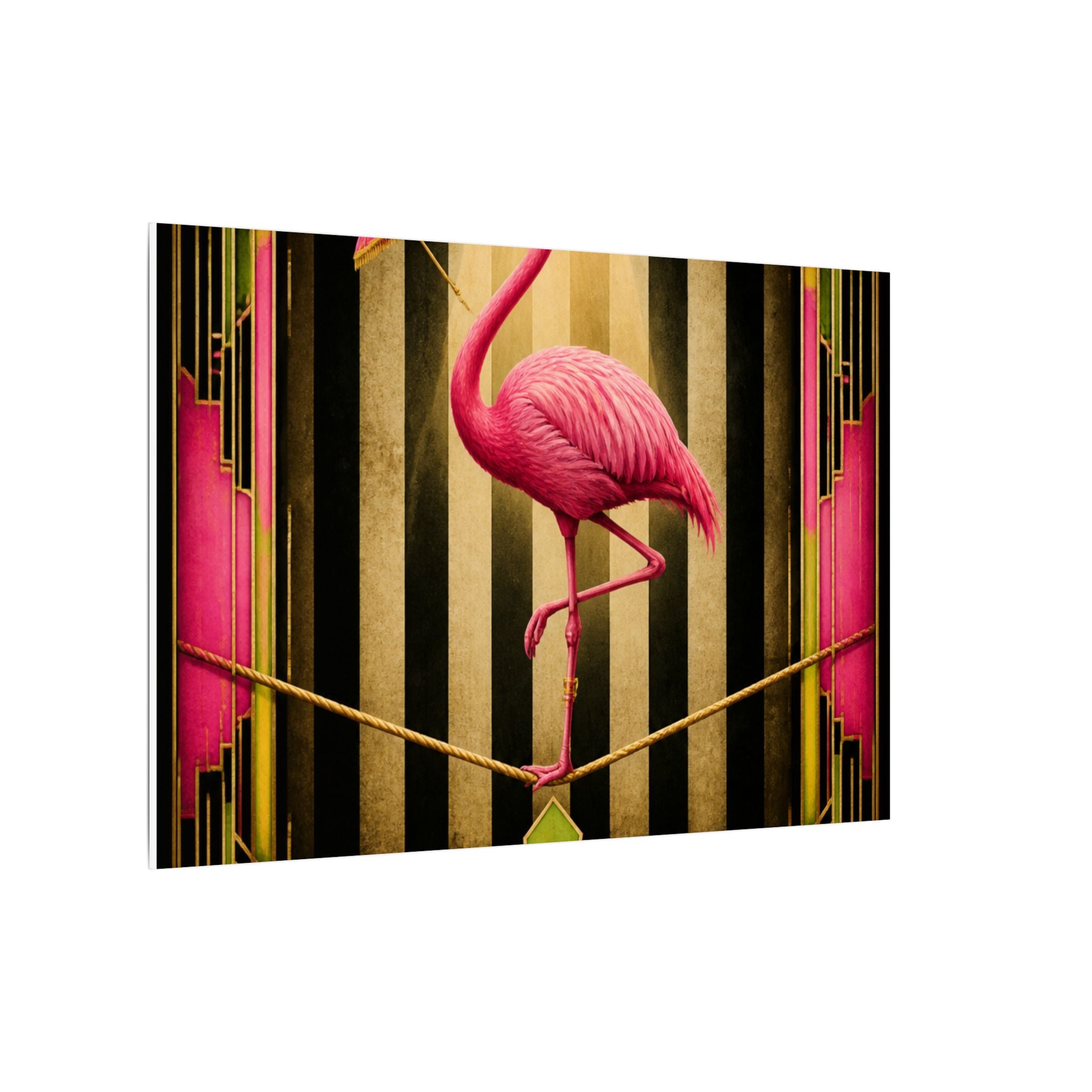 Flamingo Tightrope Wall Art Canvas 16×20 Art Deco Entryway Decor Maximalist Print