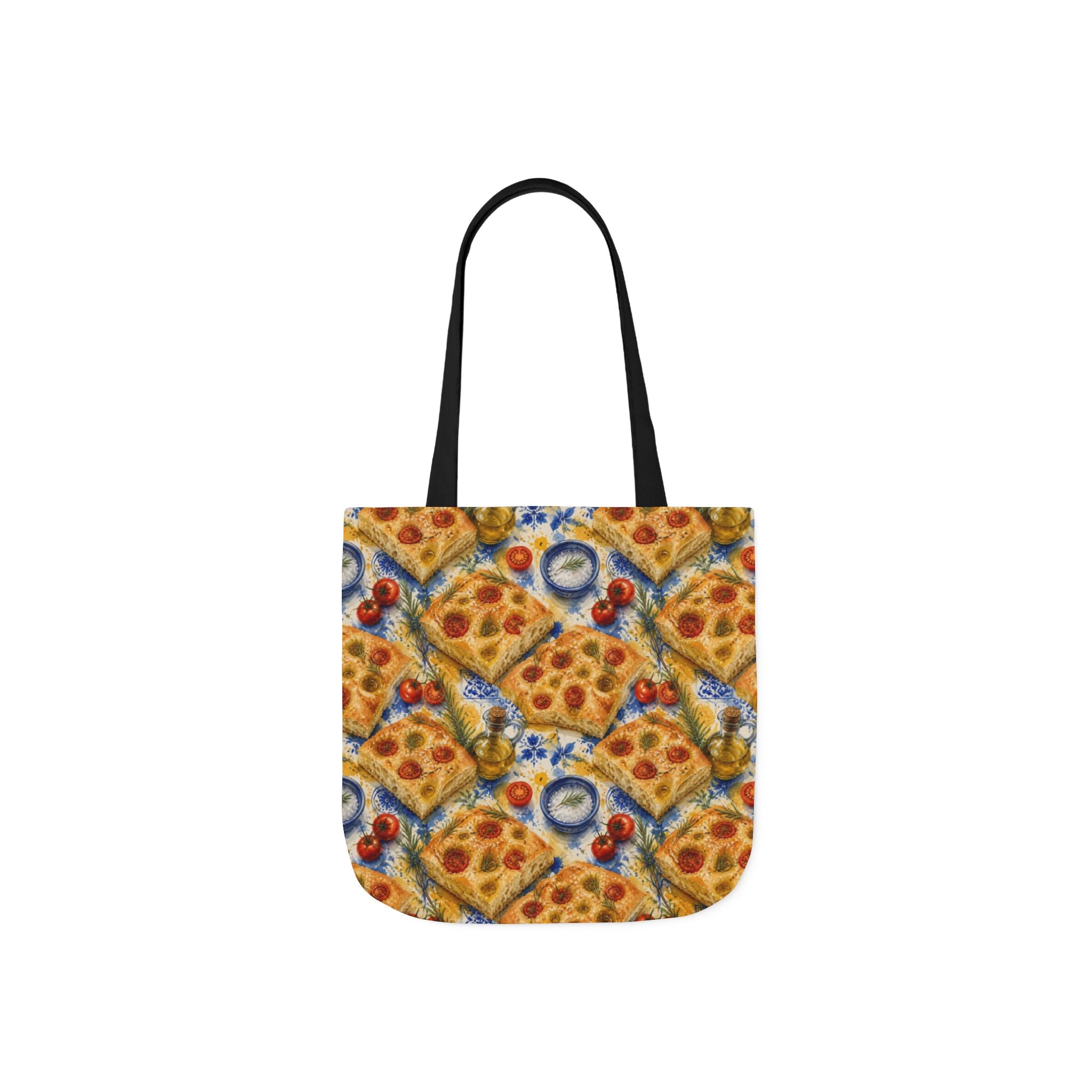 Focaccia Bread Canvas Tote Bag Mediterranean Kitchen Watercolor Splash Design Italian Cottagecore Gift