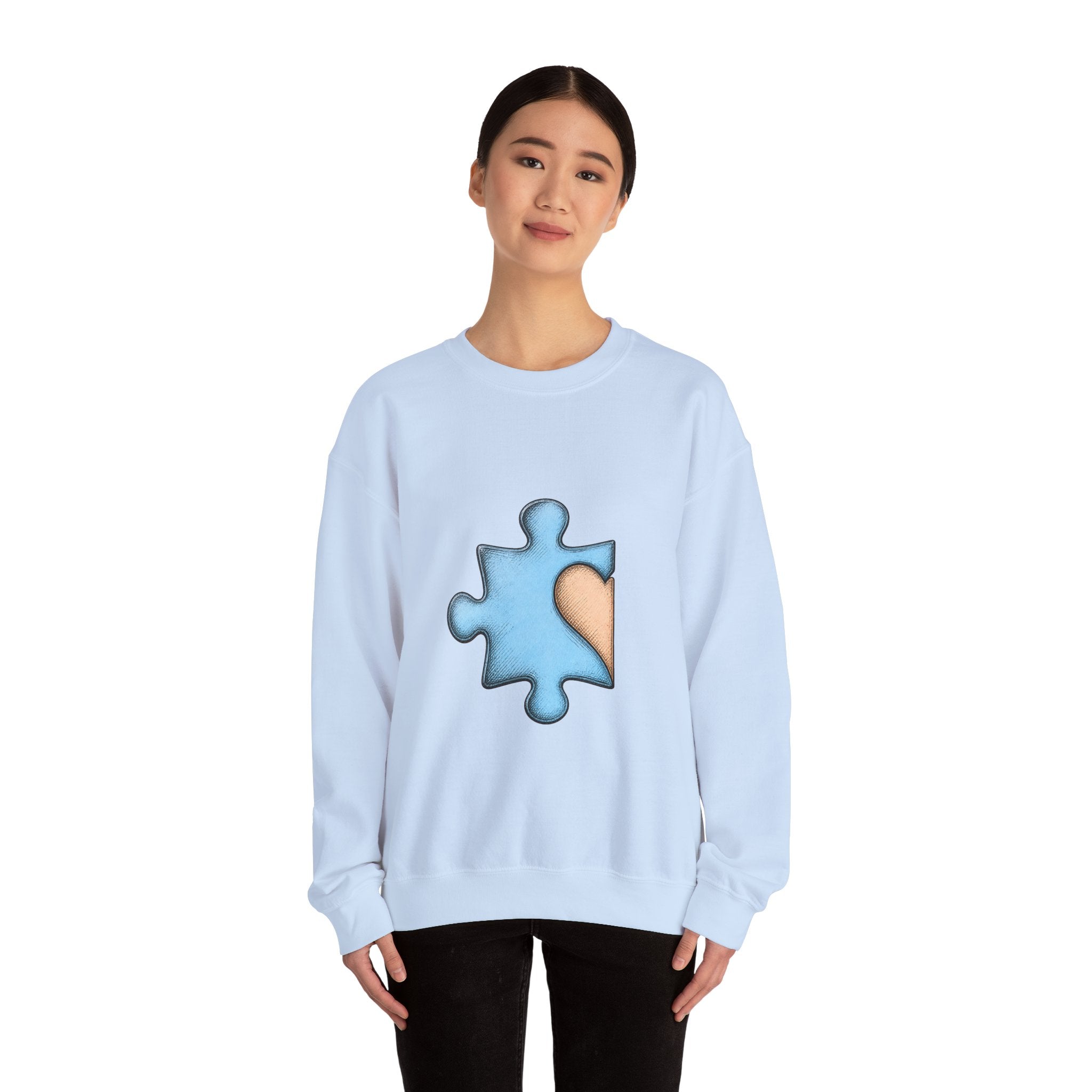 Matching Couple Sweatshirt - Puzzle Pieces Matching Couple Crewneck Sweatshirt Hand-Drawn Art His Hers Best Friend Gift - Design A