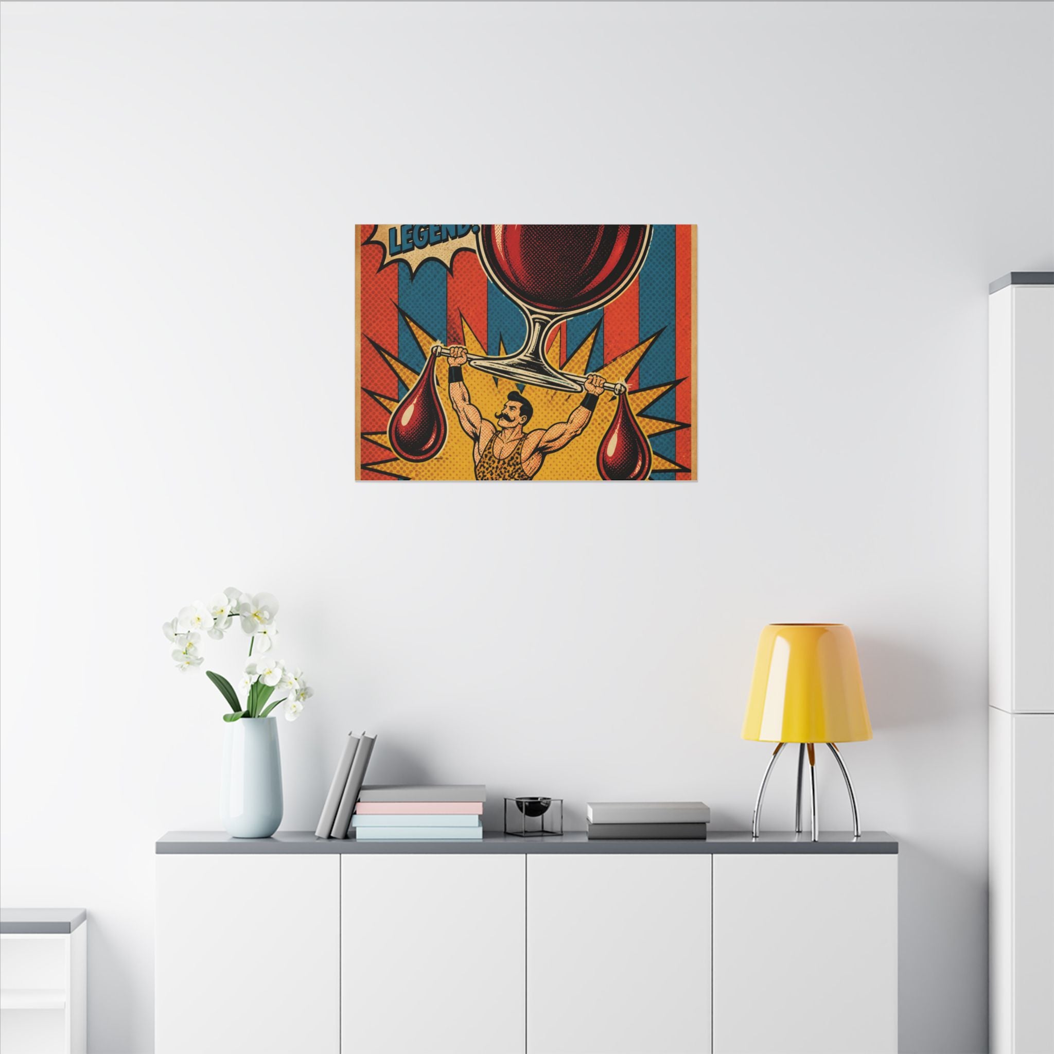 Wine Glass Strongman Wall Art Canvas 16×20 Pop Art Living Room Decor Maximalist Print