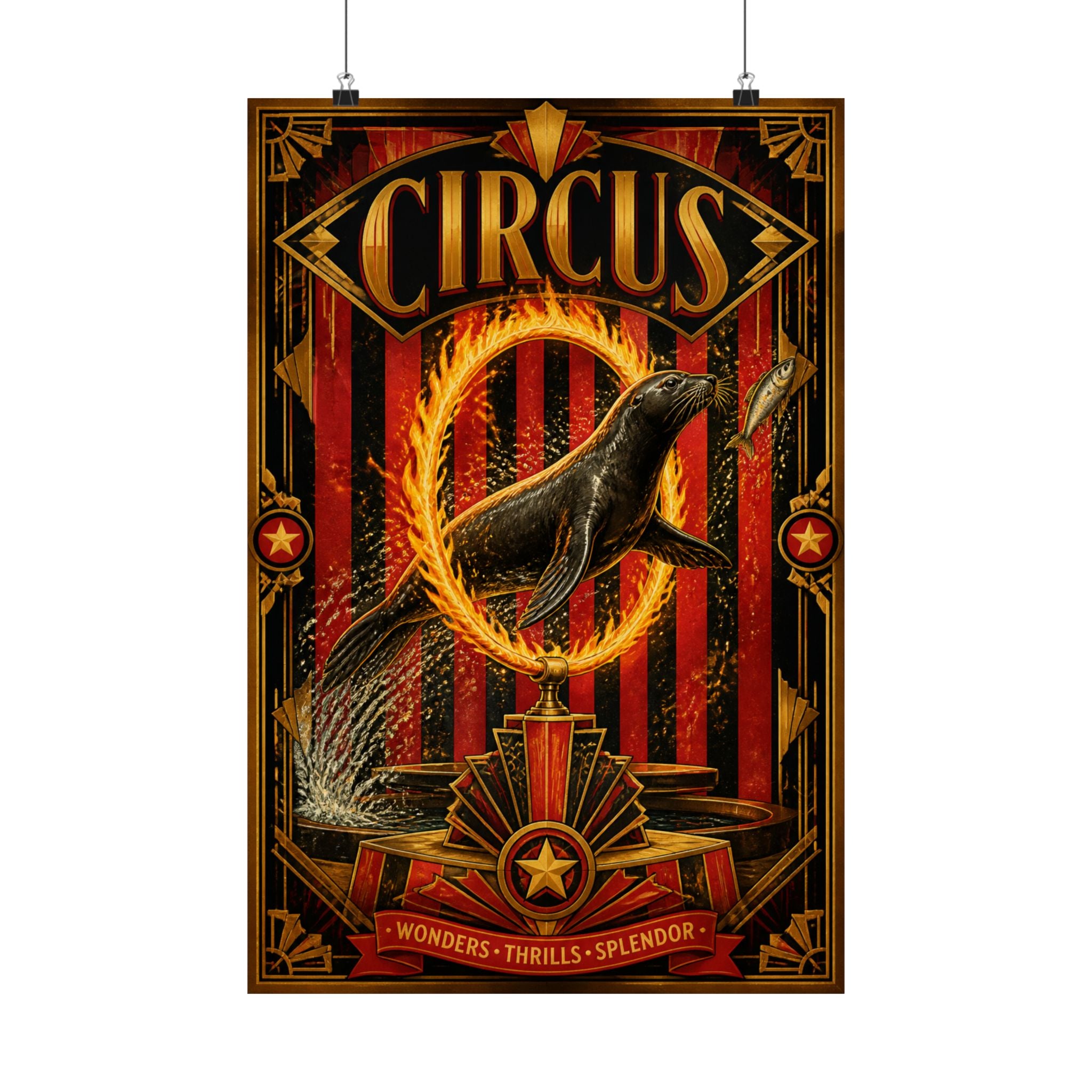 Seal Fire Hoop Wall Art Poster 18×24 Art Deco Entryway Decor Maximalist Print