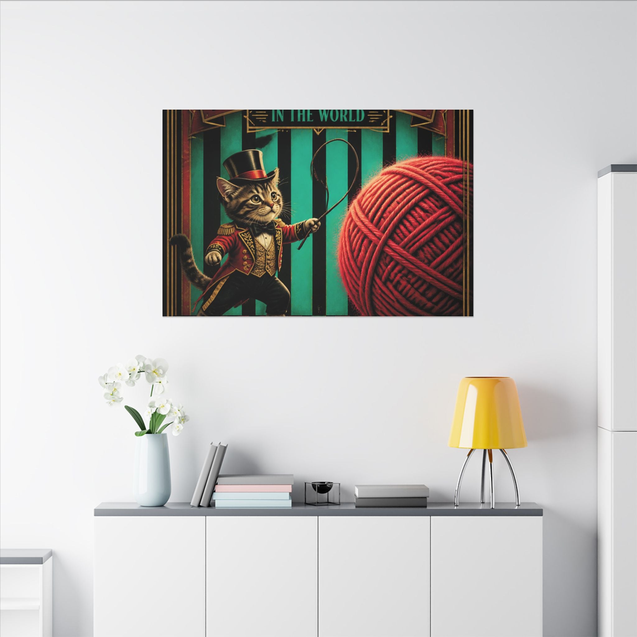 Cat Lion Tamer Wall Art Canvas 16×20 Art Deco Entryway Decor Maximalist Print