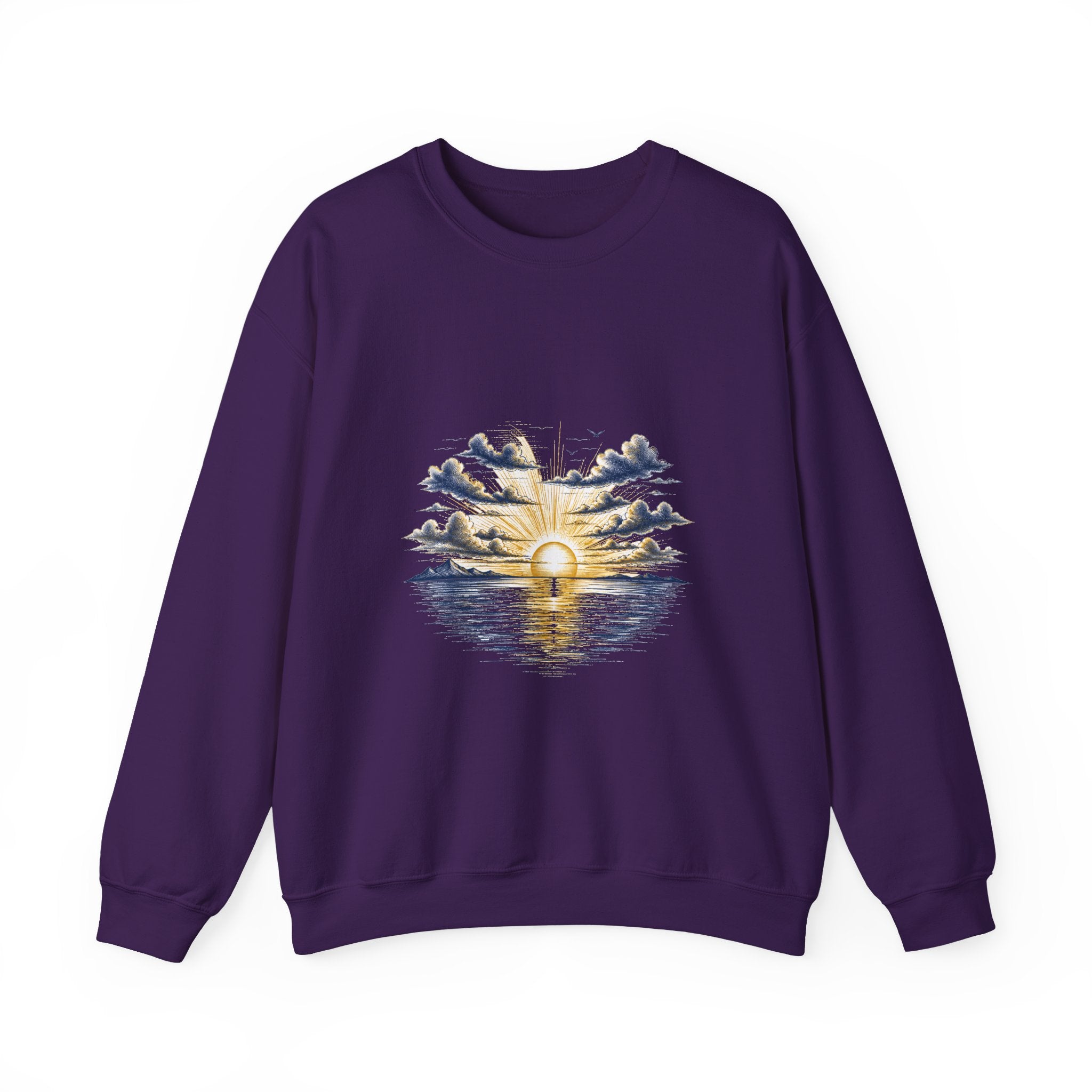 Matching Couple Sweatshirt - Sunrise & Sunset Matching Couple Premium Fleece Sweatshirt Hand-Drawn Art His Hers Anniversary Gift - Design A