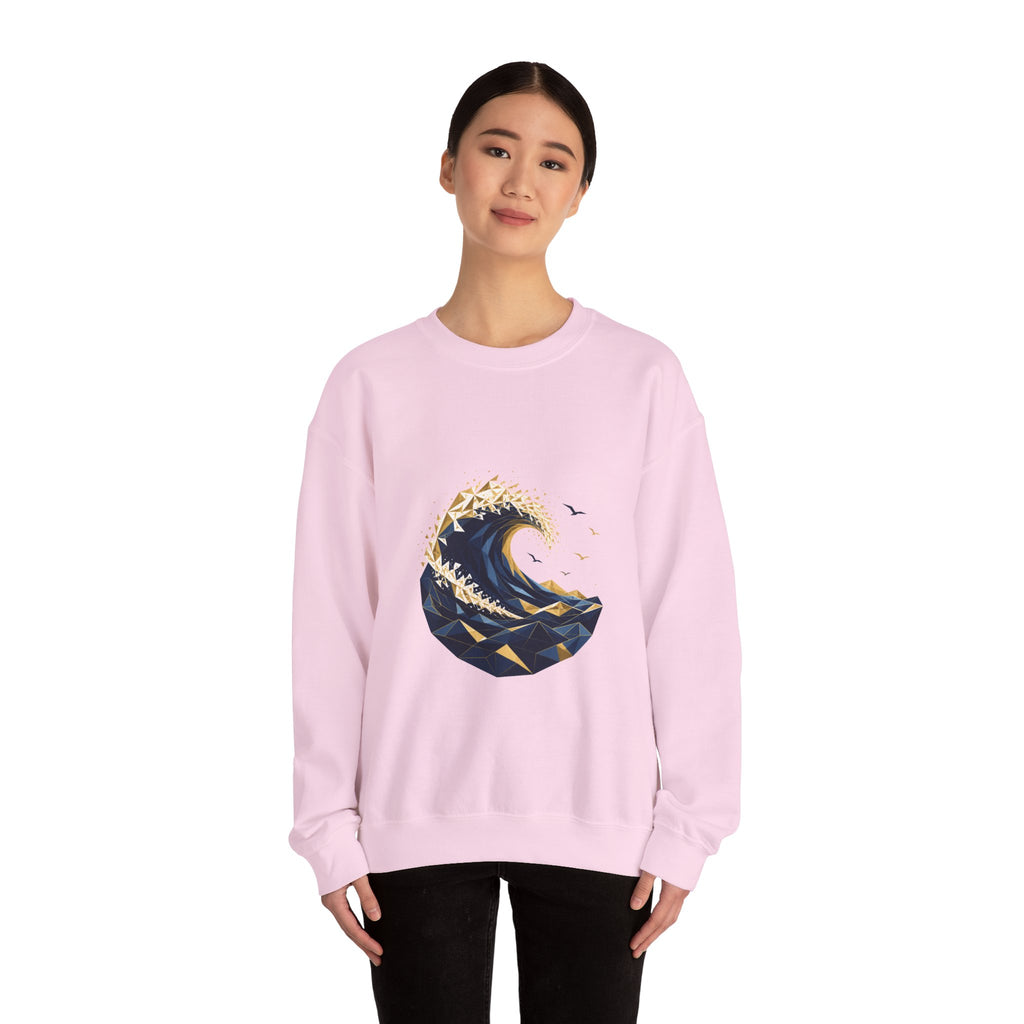 Matching Couple Sweatshirt - Mountain & Ocean Matching Couple Crewneck Sweatshirt Geometric Art His Hers Couple Gift - Design B