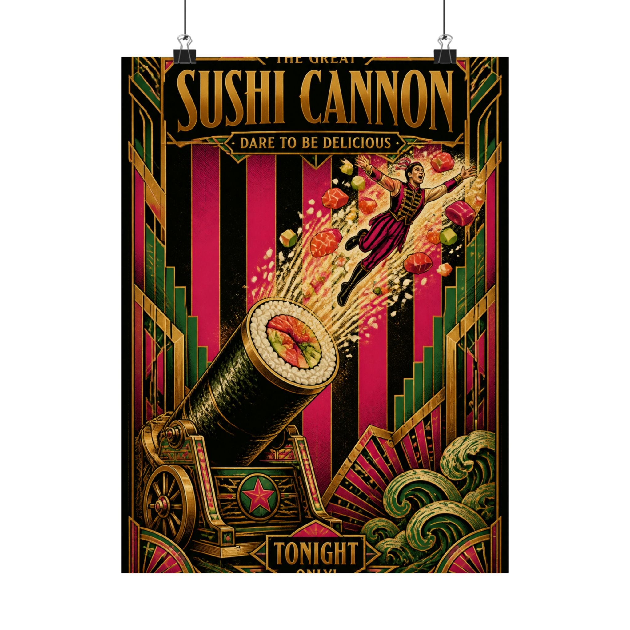 Sushi Roll Cannon Wall Art Poster 24×36 Art Deco Bar Area Decor Maximalist Print