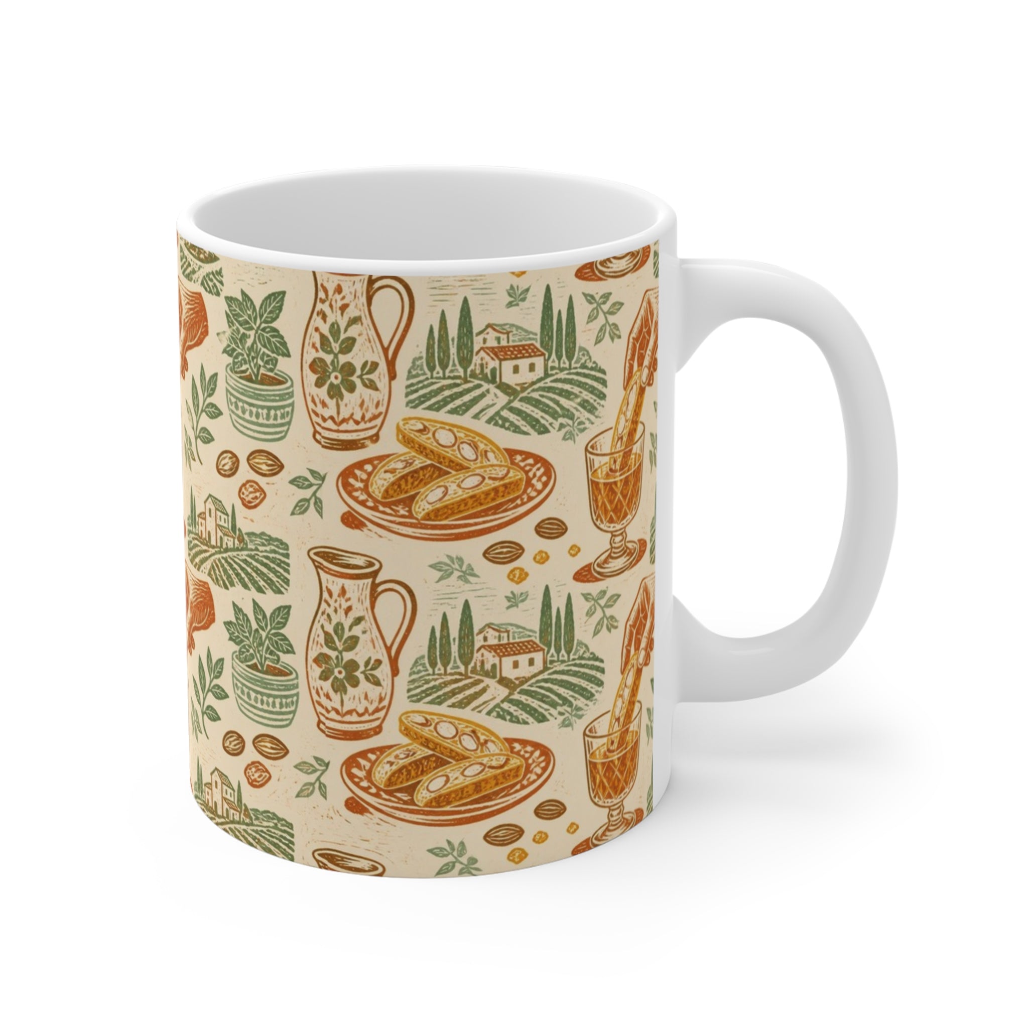 Biscotti & Vin Santo 11oz Ceramic Mug Mediterranean Kitchen Linocut Design Italian Cottagecore Gift
