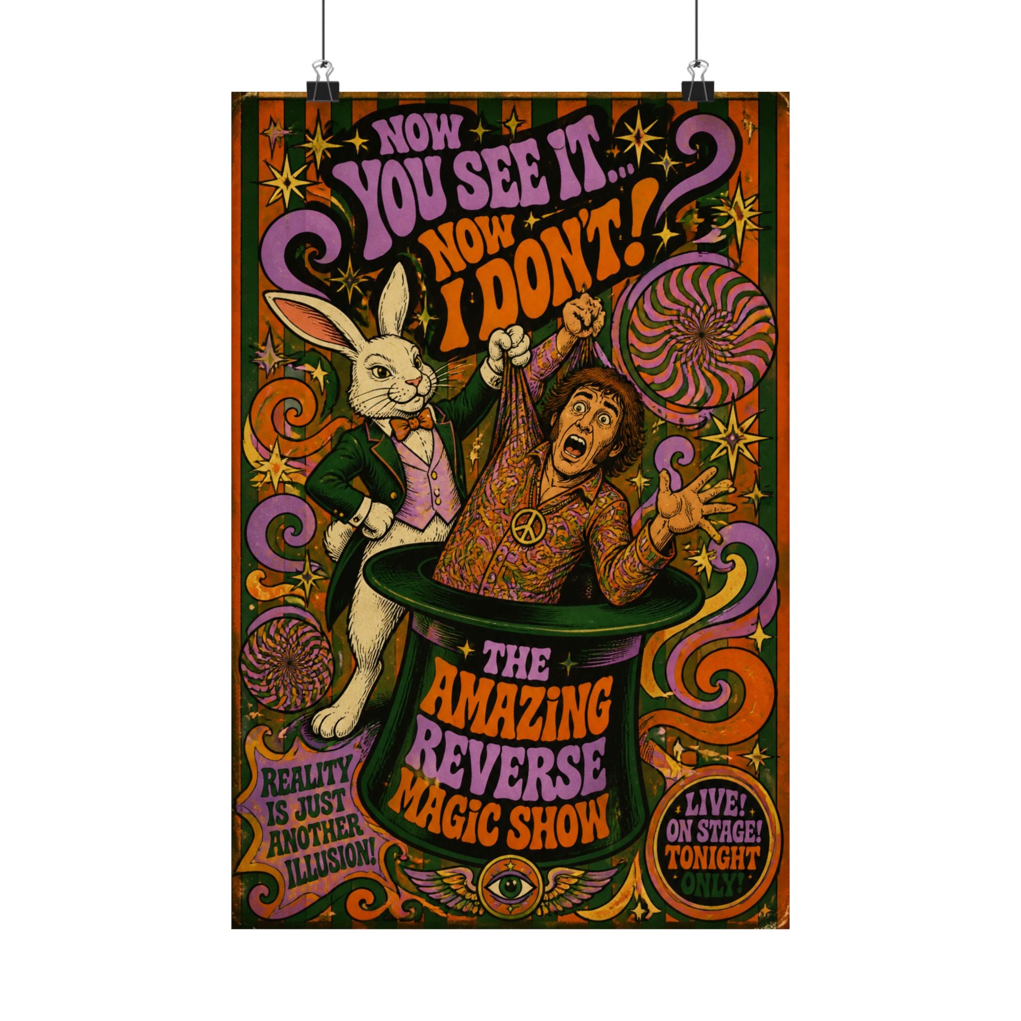 Magic Hat Rabbit Wall Art Poster 18×24 Psychedelic Cafe Decor Maximalist Print