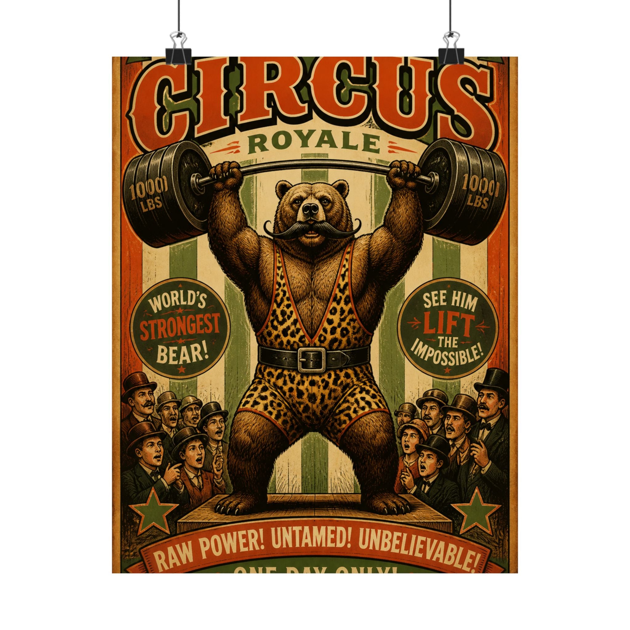 Strongman Bear Wall Art Poster 24×36 Vintage Circus Bedroom Decor Maximalist Print