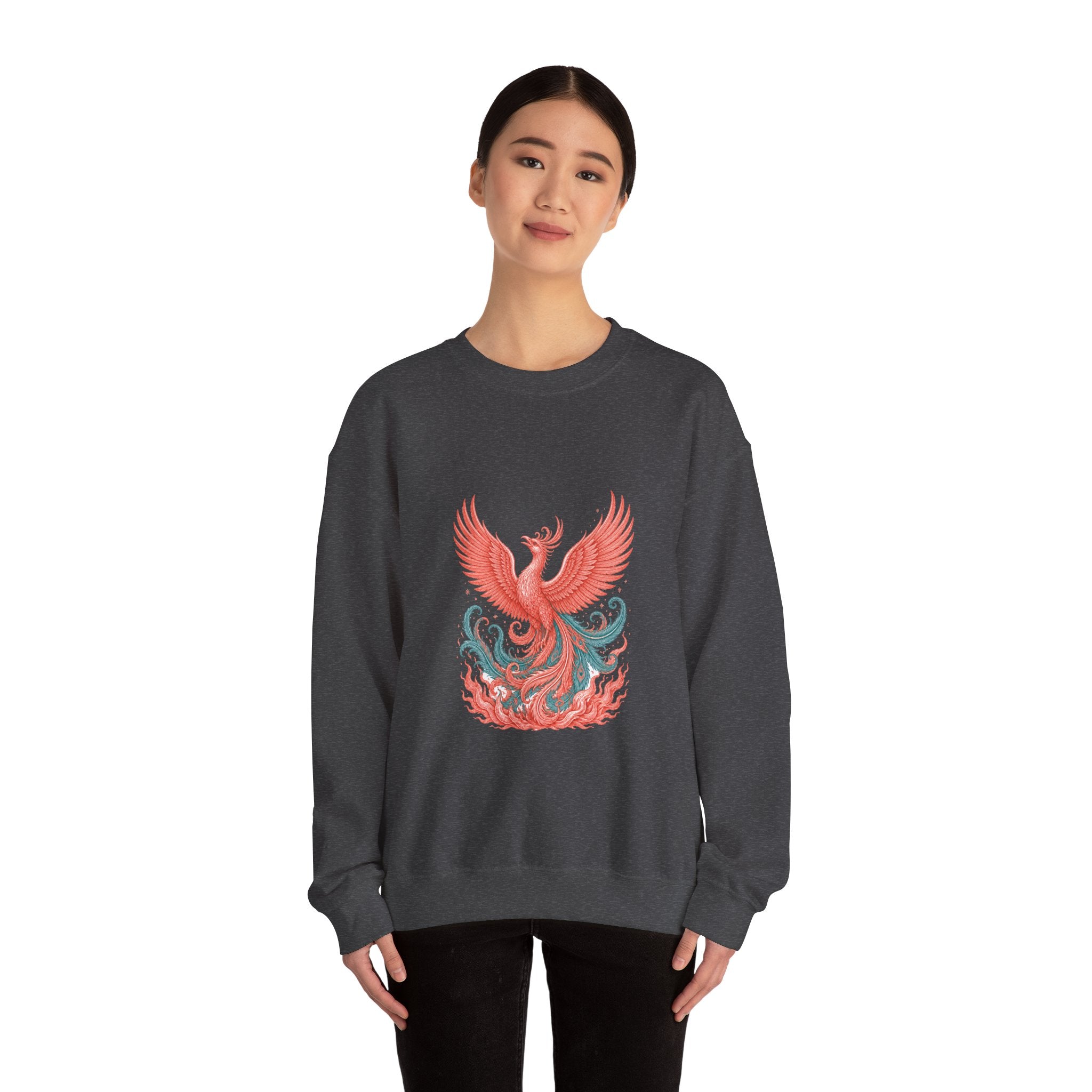 Matching Couple Sweatshirt - Dragon & Phoenix Matching Couple Premium Fleece Sweatshirt Vintage Art His Hers Honeymoon Gift - Design B
