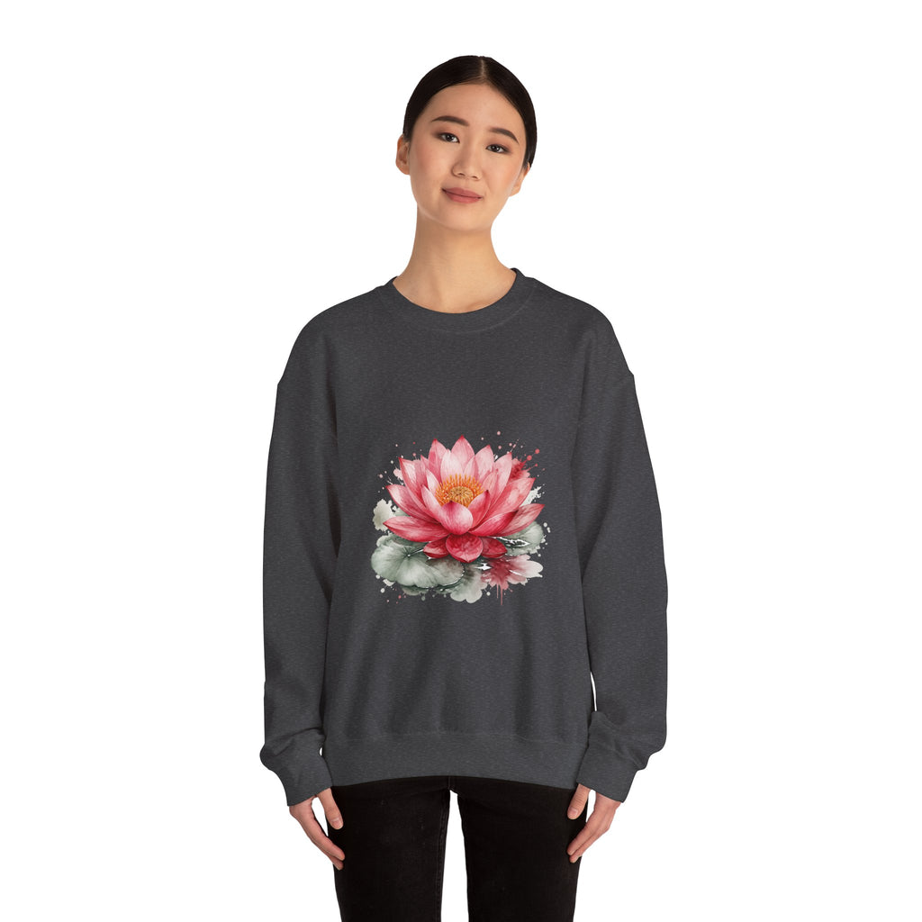 Matching Couple Sweatshirt - Open & Closed Lotus Matching Couple Crewneck Sweatshirt Watercolor Art His Hers Engagement Gift - Design A