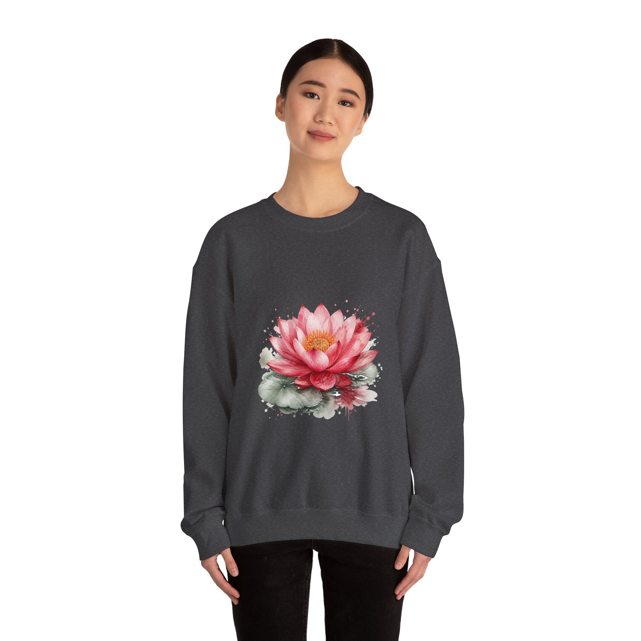 Matching Couple Sweatshirt - Open & Closed Lotus Matching Couple Crewneck Sweatshirt Watercolor Art His Hers Engagement Gift - Design A