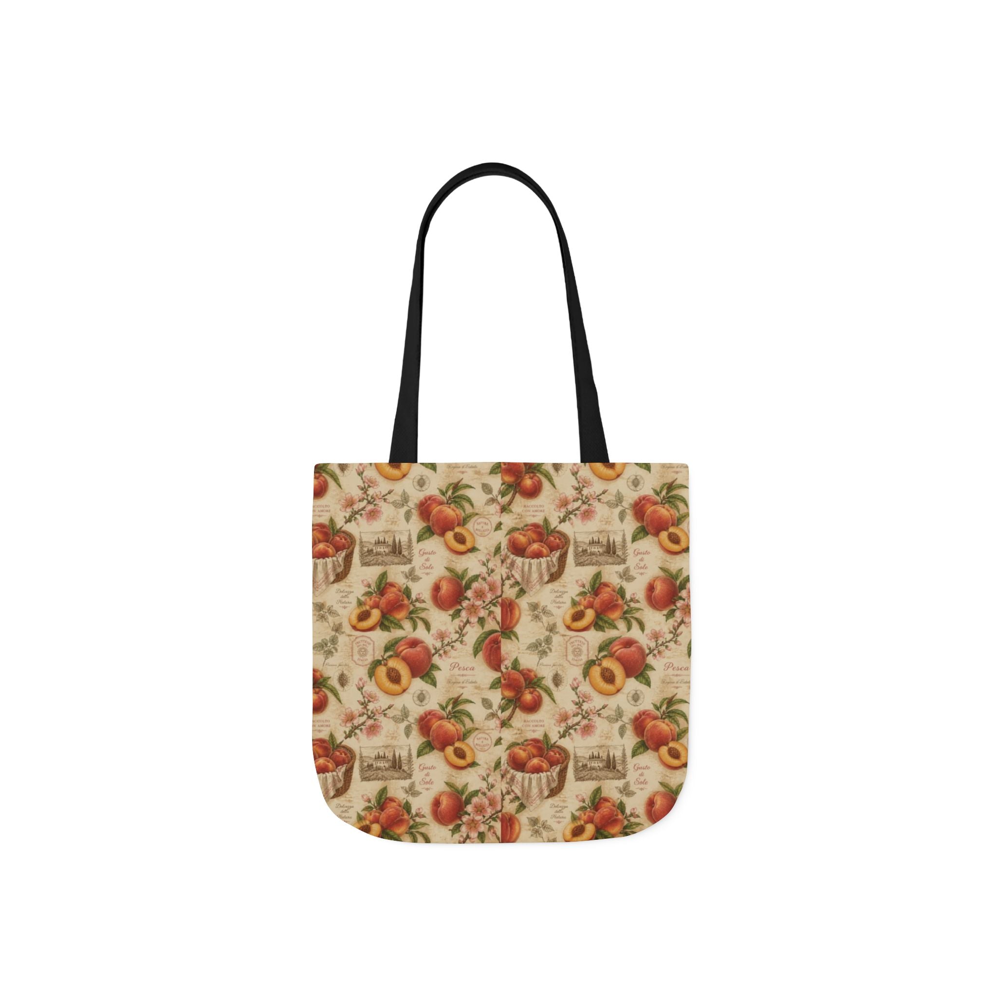 Ripe Peaches Canvas Tote Bag Mediterranean Kitchen Botanical Design Italian Cottagecore Gift