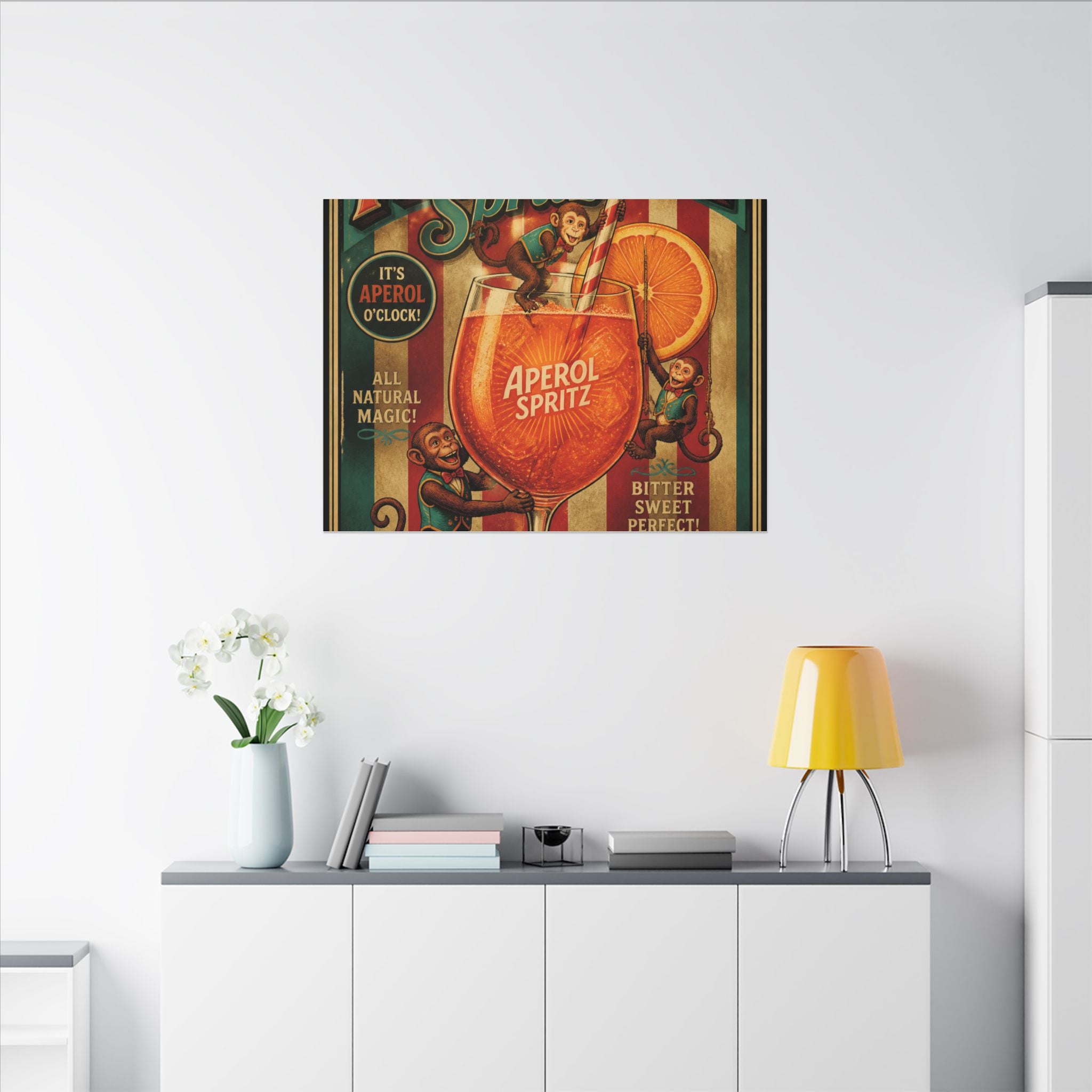 Aperol Spritz Monkeys Wall Art Canvas 16×20 Vintage Circus Kitchen Decor Maximalist Print