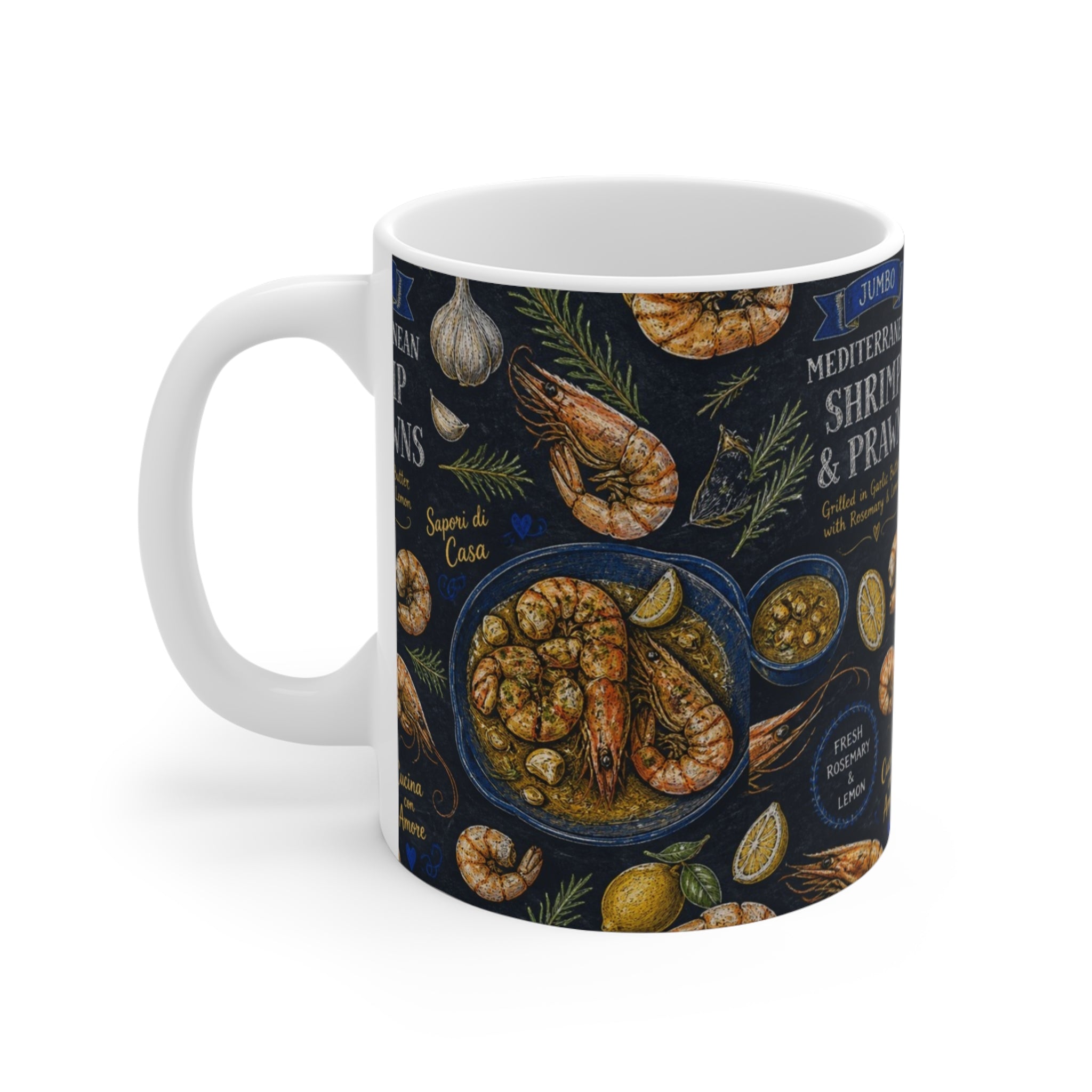 Mediterranean Shrimp 11oz Ceramic Mug Mediterranean Kitchen Chalk Art Design Italian Cottagecore Gift