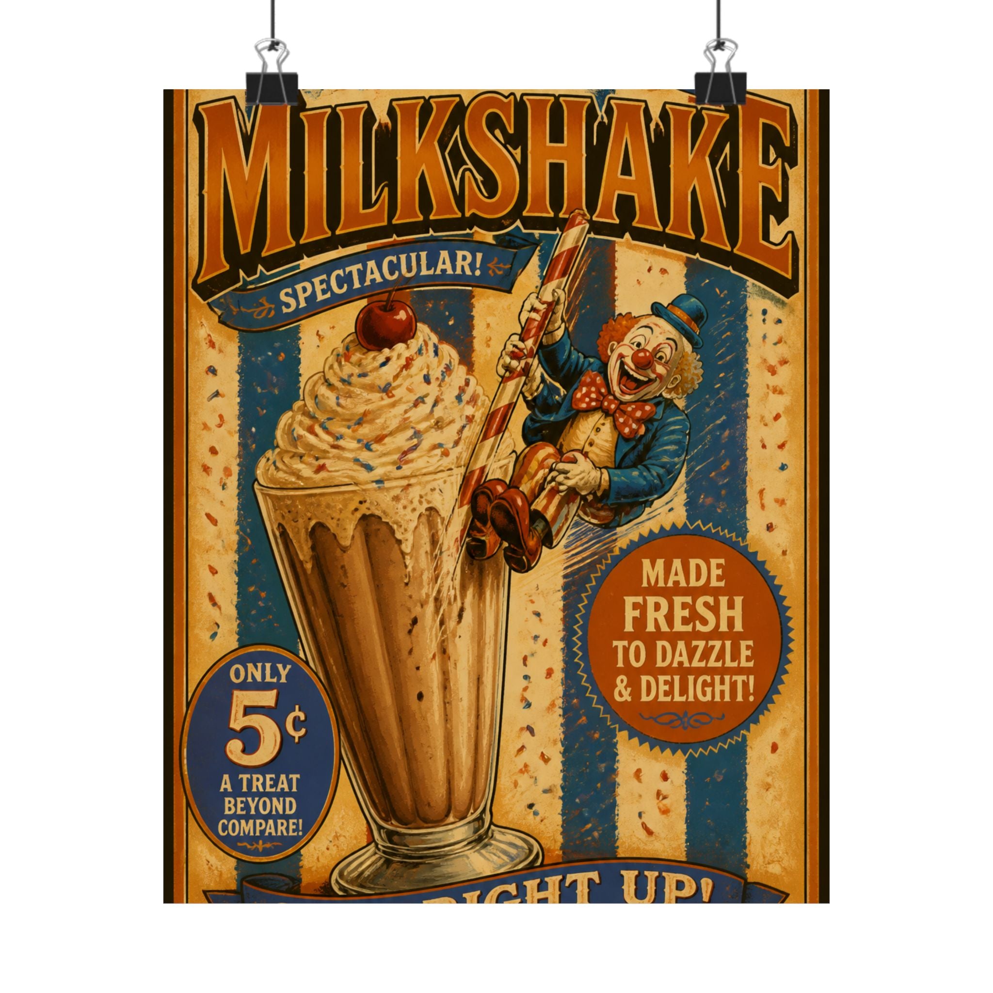 Milkshake Slide Clown Wall Art Poster 24×36 Vintage Circus Bedroom Decor Maximalist Print