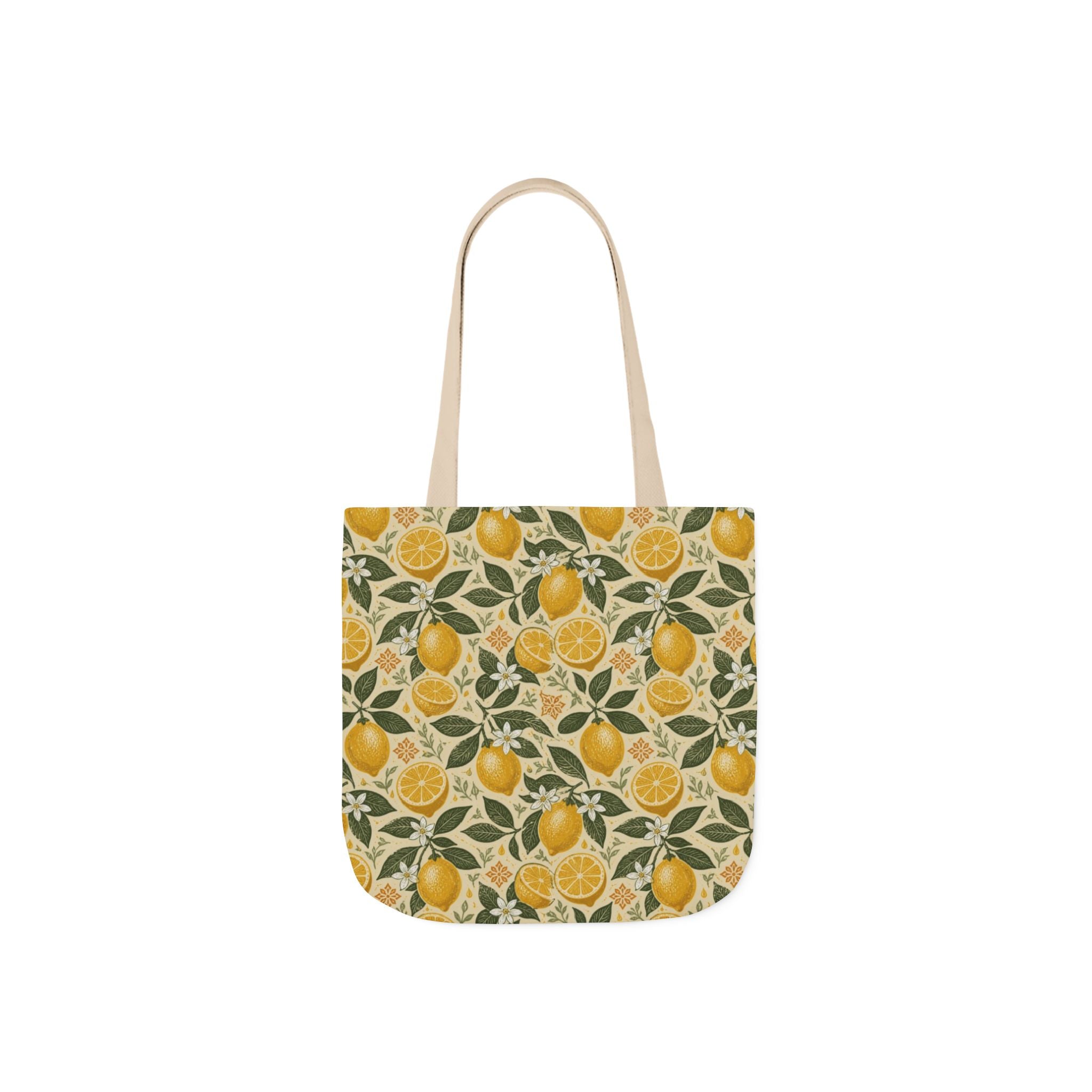 Meyer Lemons Canvas Tote Bag Mediterranean Kitchen Linocut Design Italian Cottagecore Gift