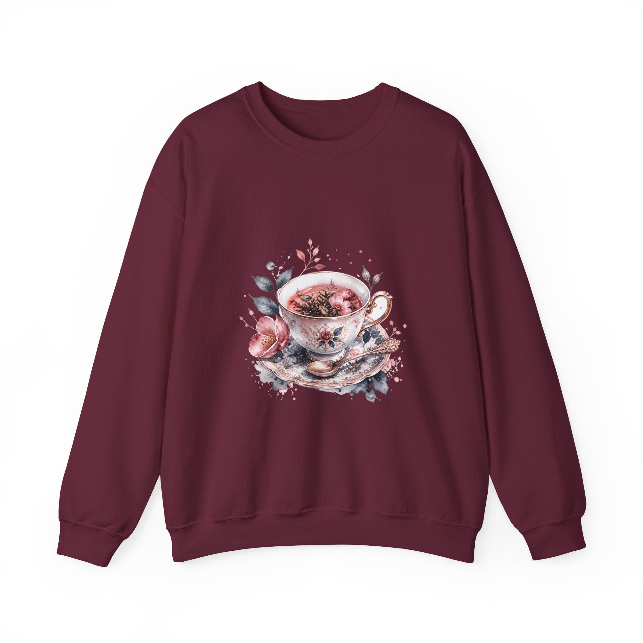 Matching Couple Sweatshirt - Coffee & Tea Matching Couple Premium Fleece Sweatshirt Watercolor Art His Hers Birthday Gift - Design B