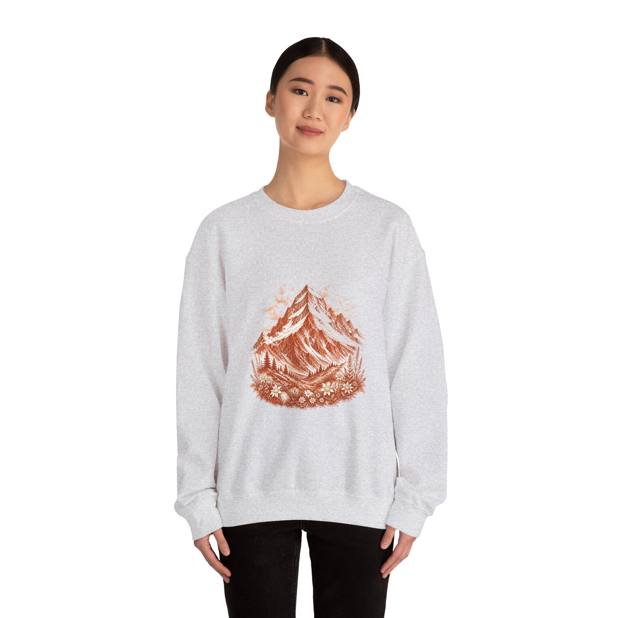 Matching Couple Sweatshirt - Mountain & Ocean Matching Couple Premium Fleece Sweatshirt Hand-Drawn Art His Hers Anniversary Gift - Design A