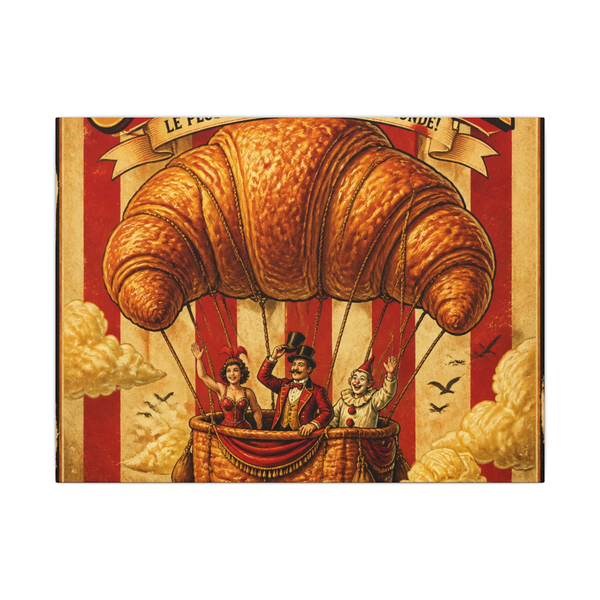Croissant Hot Air Balloon Wall Art Canvas 16×20 Vintage Circus Kitchen Decor Maximalist Print