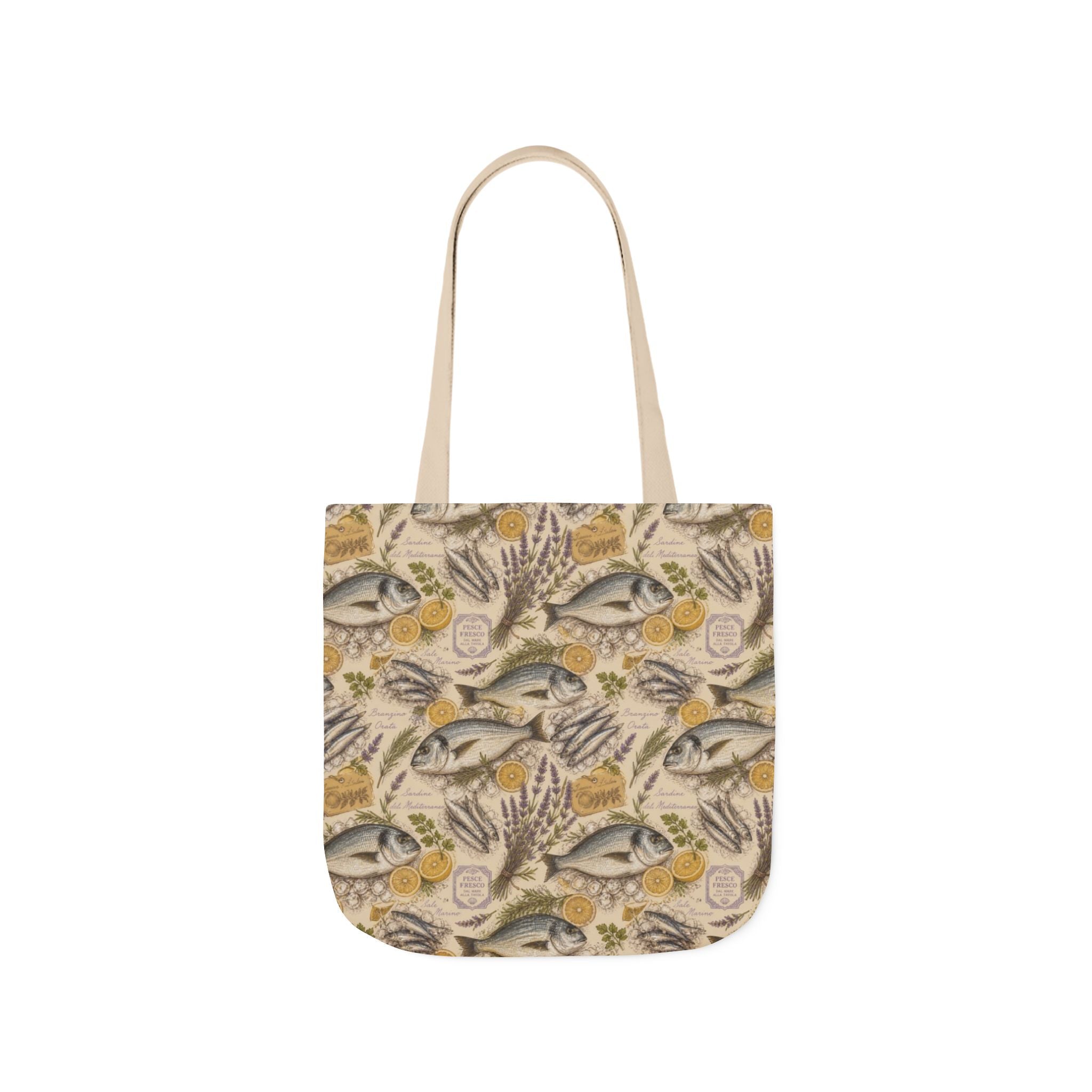 Mediterranean Fish Canvas Tote Bag Mediterranean Kitchen Botanical Design Italian Cottagecore Gift