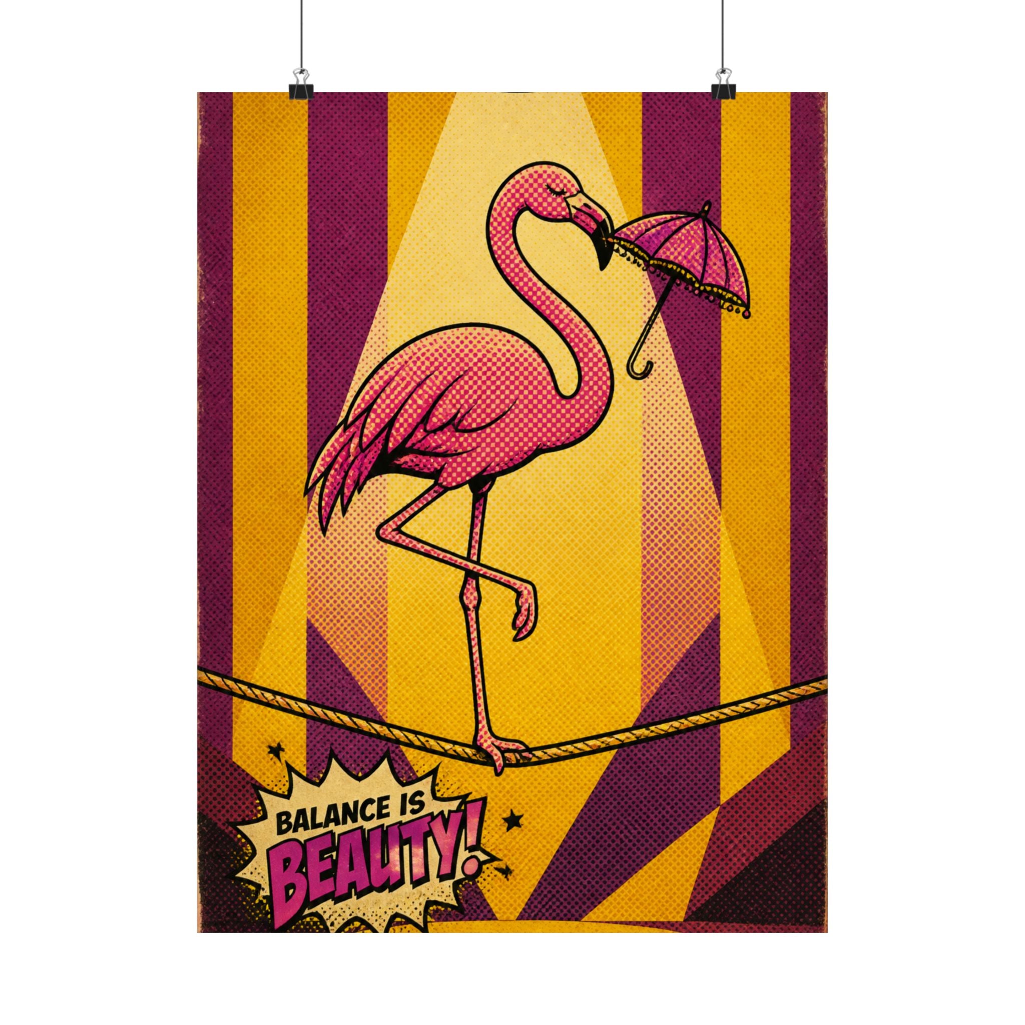 Flamingo Tightrope Wall Art Poster 24×36 Pop Art Restaurant Decor Maximalist Print