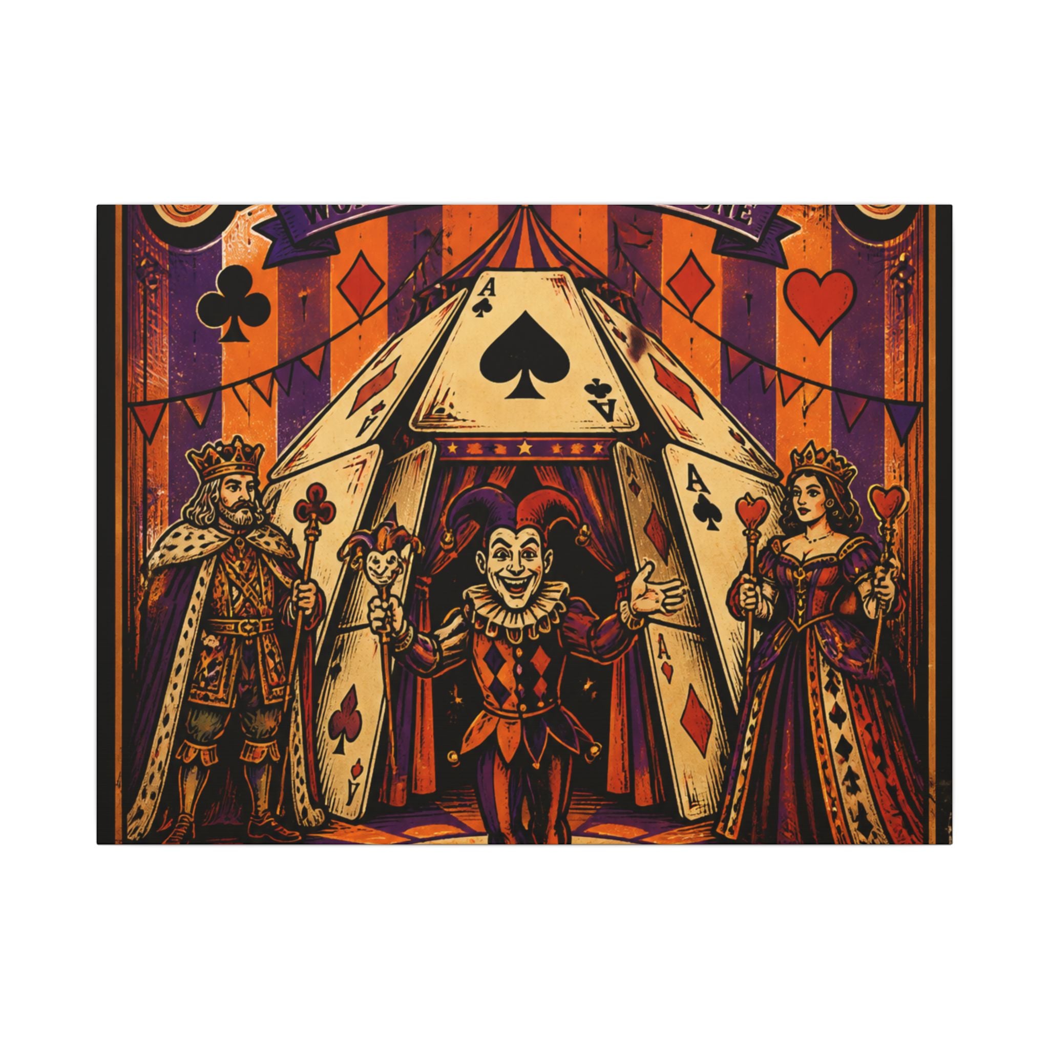 Playing Cards Tent Wall Art Canvas 24×36 Vintage Circus Bedroom Decor Maximalist Print