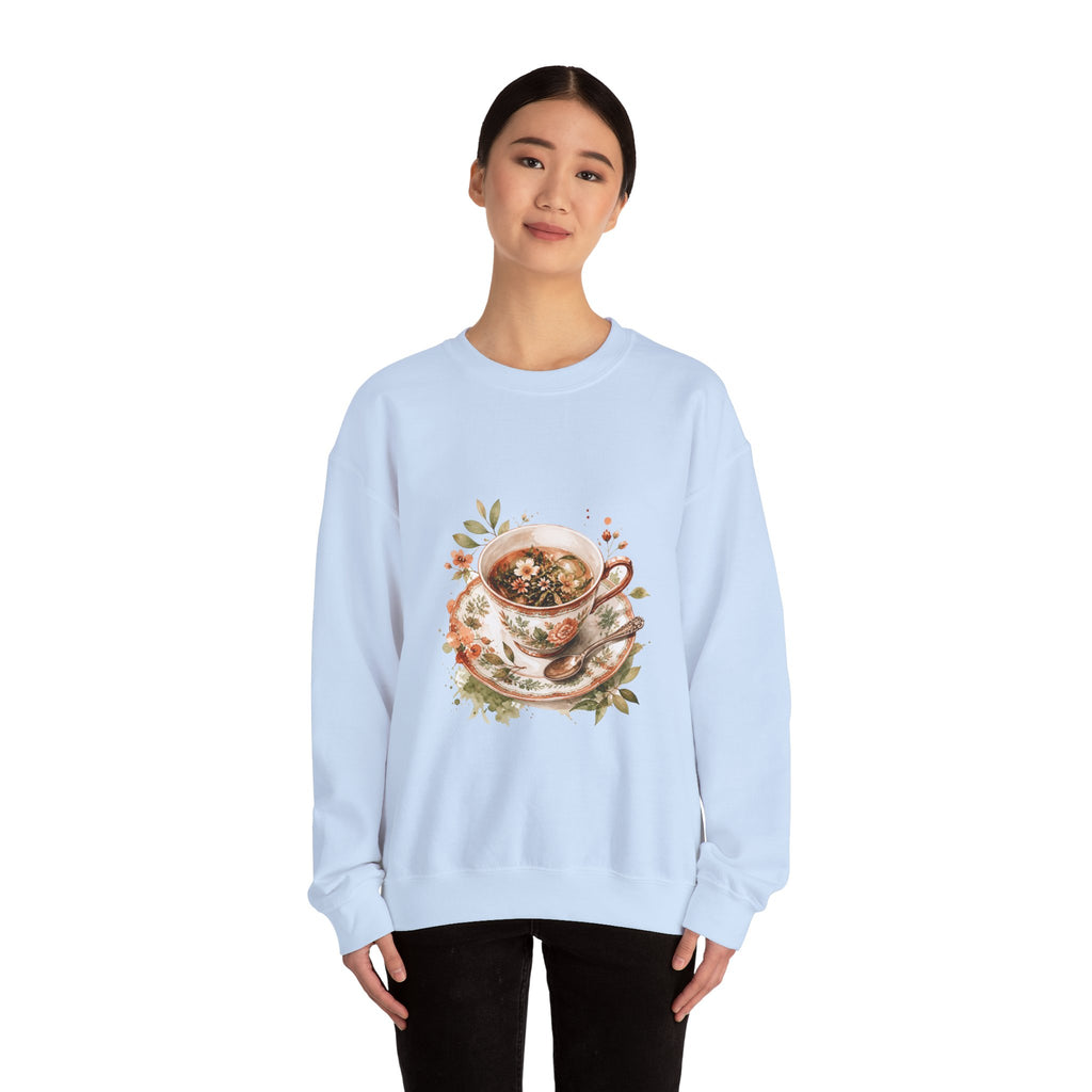 Matching Couple Sweatshirt - Coffee & Tea Matching Couple Crewneck Sweatshirt Watercolor Art His Hers Engagement Gift - Design B