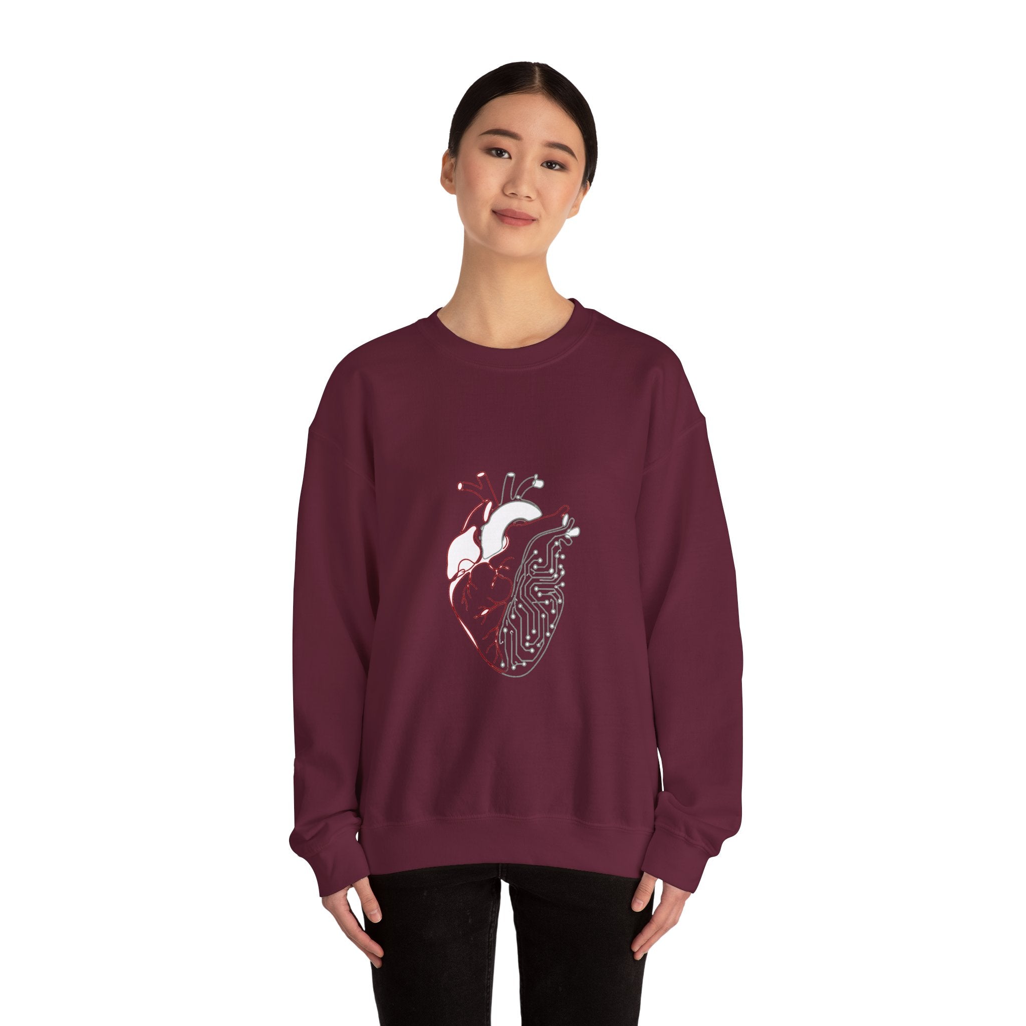 Matching Couple Sweatshirt - Robot & Heart Matching Couple Premium Fleece Sweatshirt Minimalist Art His Hers Christmas Gift - Design B