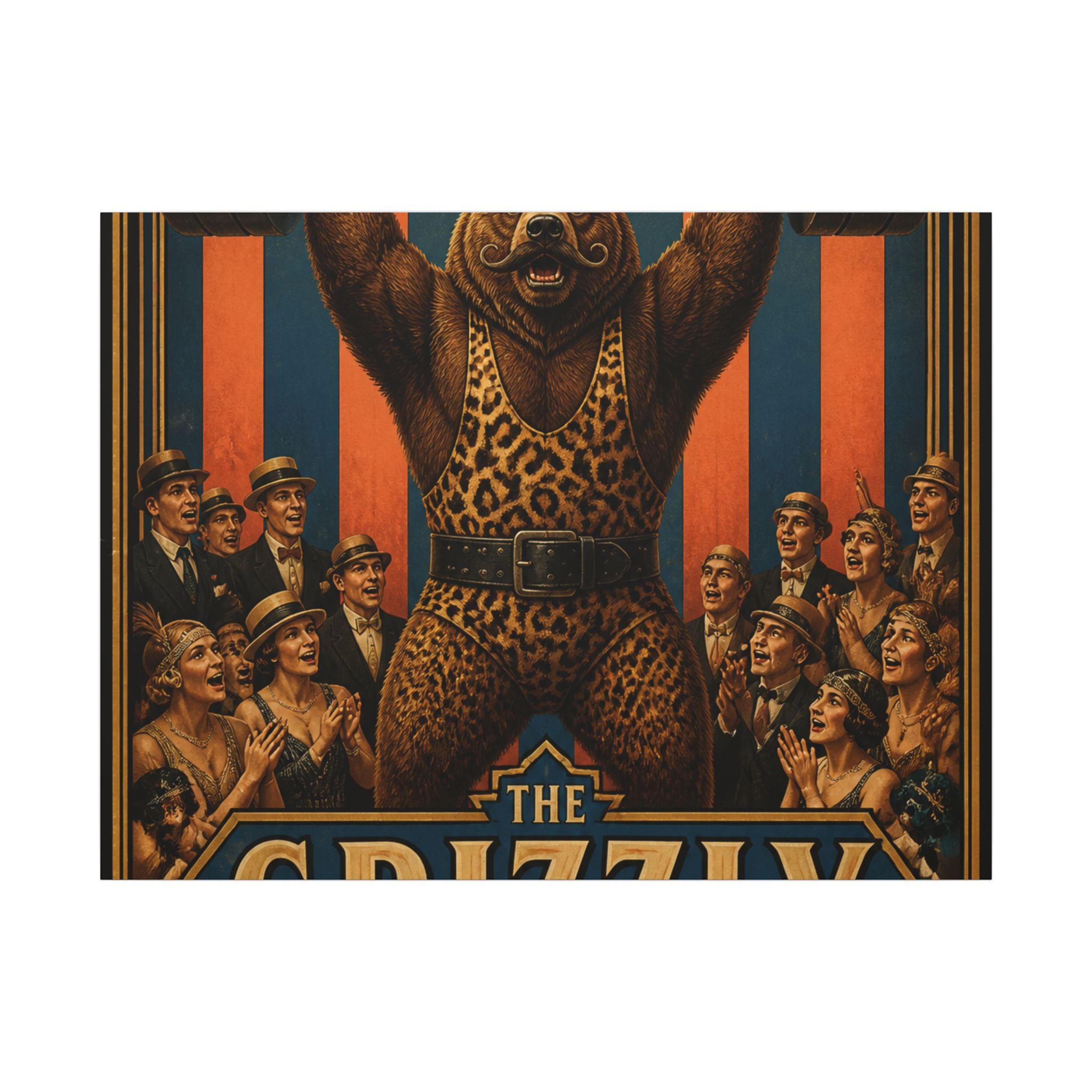 Strongman Bear Wall Art Canvas 24×36 Art Deco Bar Area Decor Maximalist Print