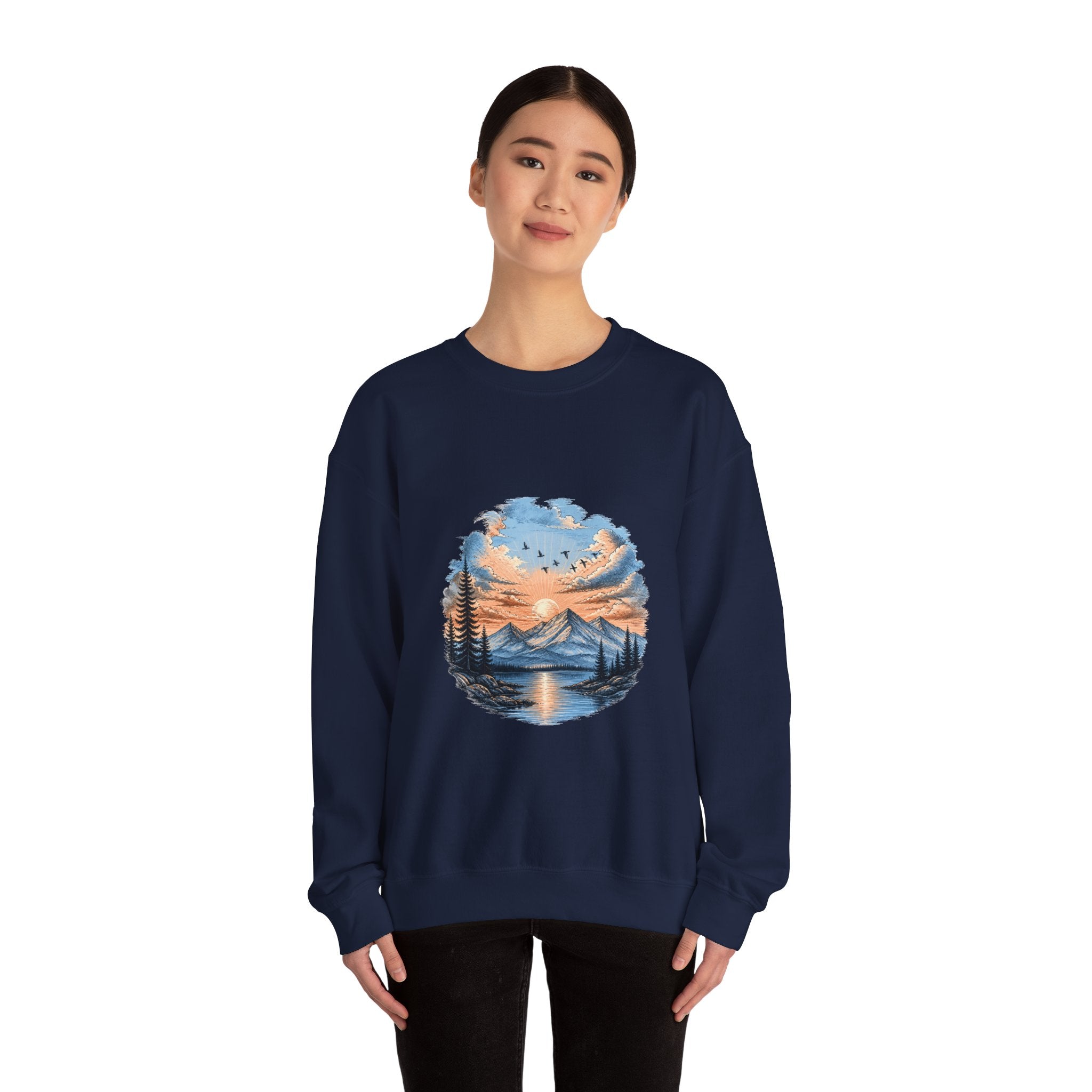 Matching Couple Sweatshirt - Sunrise & Sunset Matching Couple Crewneck Sweatshirt Hand-Drawn Art His Hers Best Friend Gift - Design B