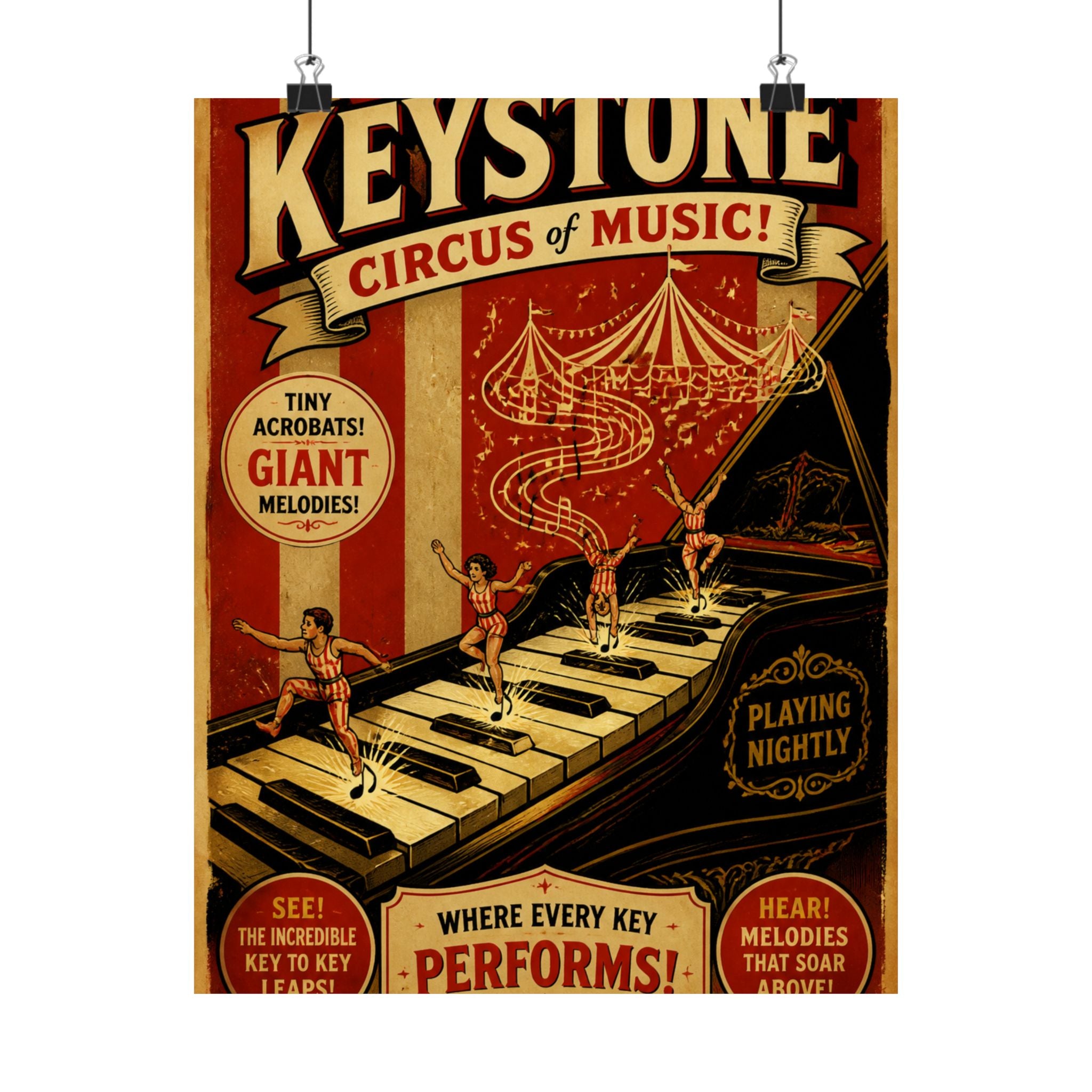 Grand Piano Acrobats Wall Art Poster 24×36 Vintage Circus Bedroom Decor Maximalist Print