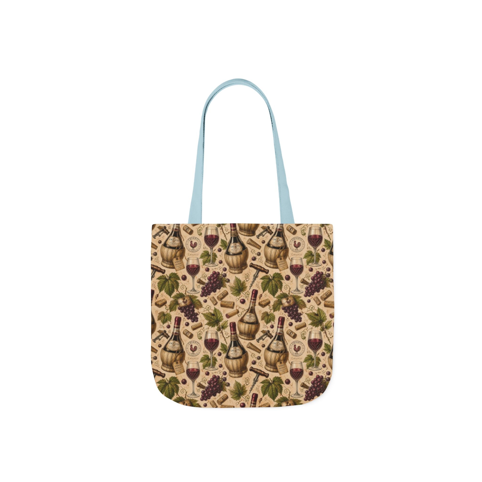 Wine Bottles & Glasses Canvas Tote Bag Mediterranean Kitchen Botanical Design Italian Cottagecore Gift