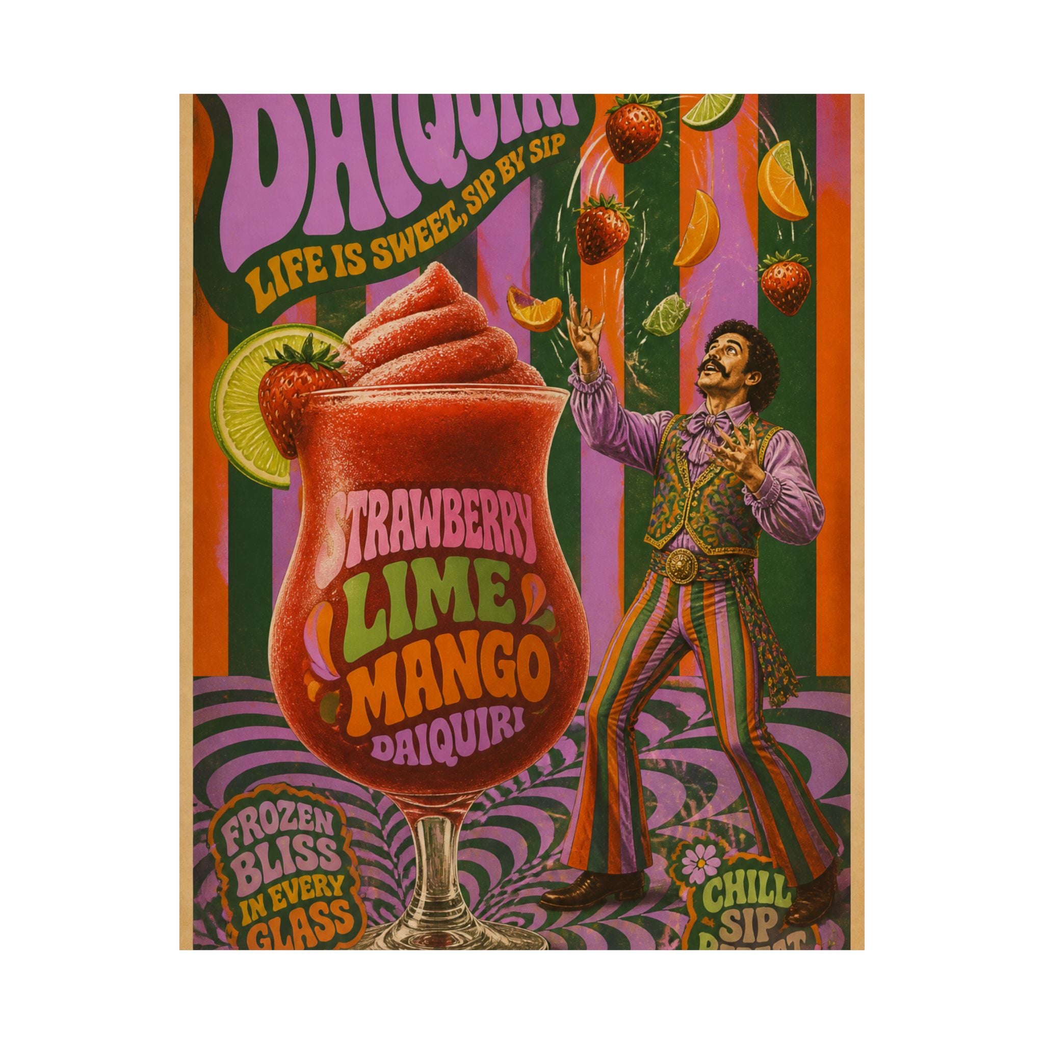 Daiquiri Fruit Juggler Wall Art Poster 18×24 Psychedelic Cafe Decor Maximalist Print