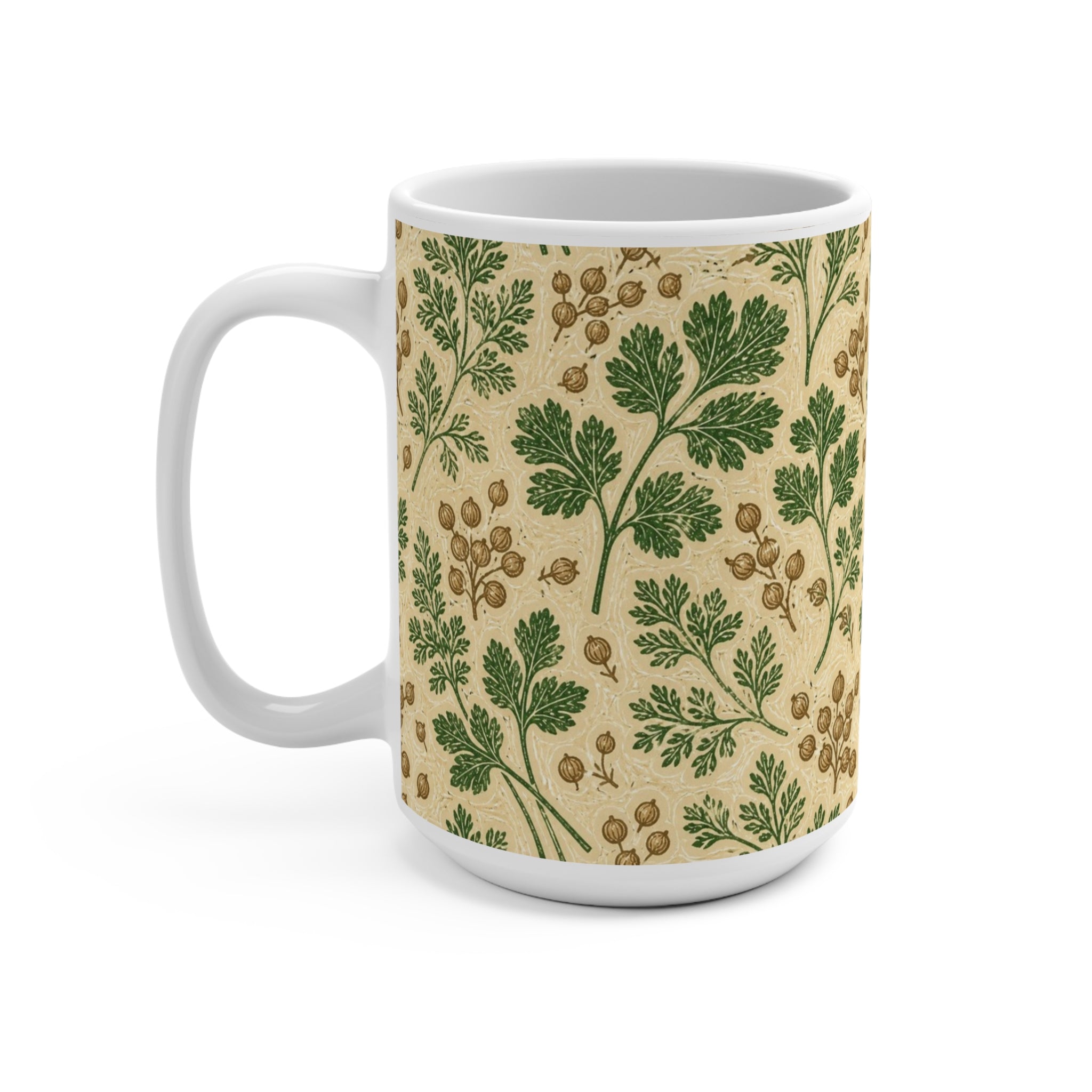 Coriander & Seeds 15oz Ceramic Mug Mediterranean Kitchen Linocut Design Italian Cottagecore Gift