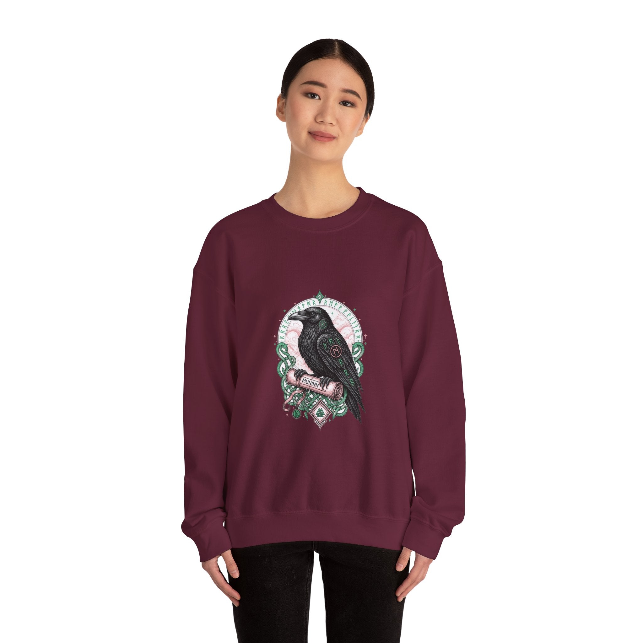 Matching Couple Sweatshirt - Huginn & Muninn Matching Couple Crewneck Sweatshirt Hand-Drawn Art His Hers Best Friend Gift - Design B