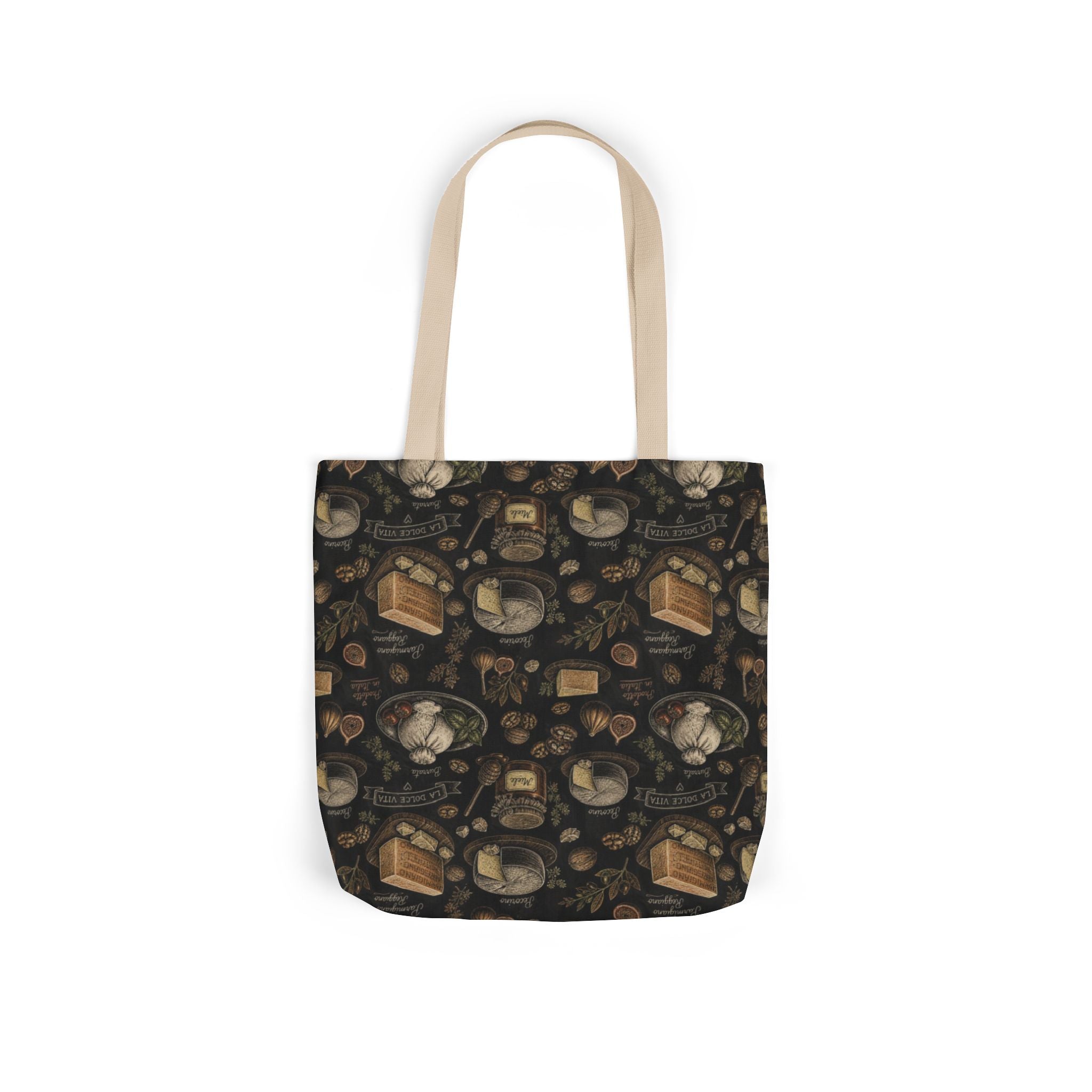 Italian Cheese Board Canvas Tote Bag Mediterranean Kitchen Chalk Art Design Italian Cottagecore Gift