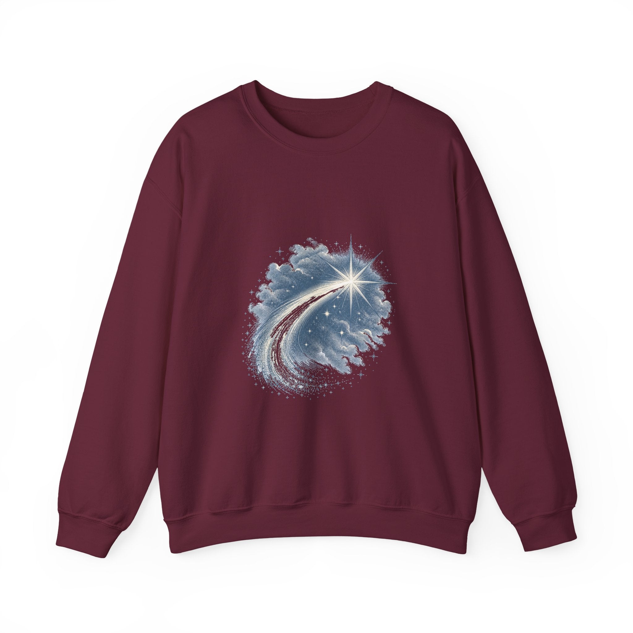 Matching Couple Sweatshirt - Shooting Star & North Star Matching Couple Crewneck Sweatshirt Vintage Art His Hers Wedding Gift - Design A