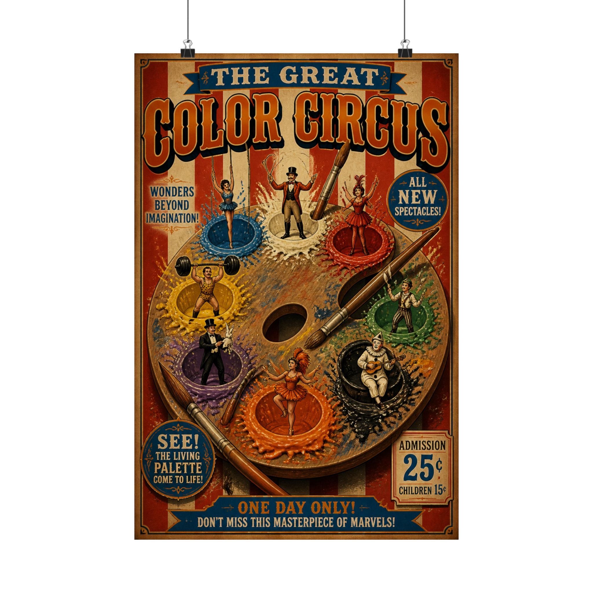 Paint Palette Stage Wall Art Poster 24×36 Vintage Circus Bedroom Decor Maximalist Print