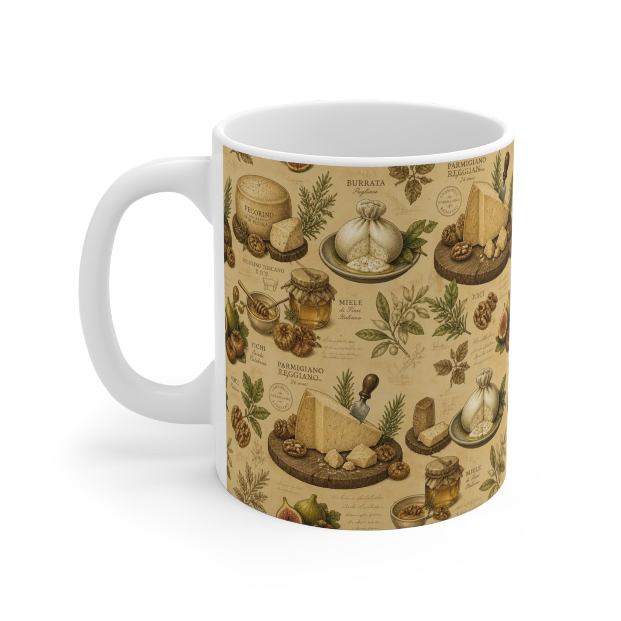 Italian Cheese Board 11oz Ceramic Mug Mediterranean Kitchen Botanical Design Italian Cottagecore Gift