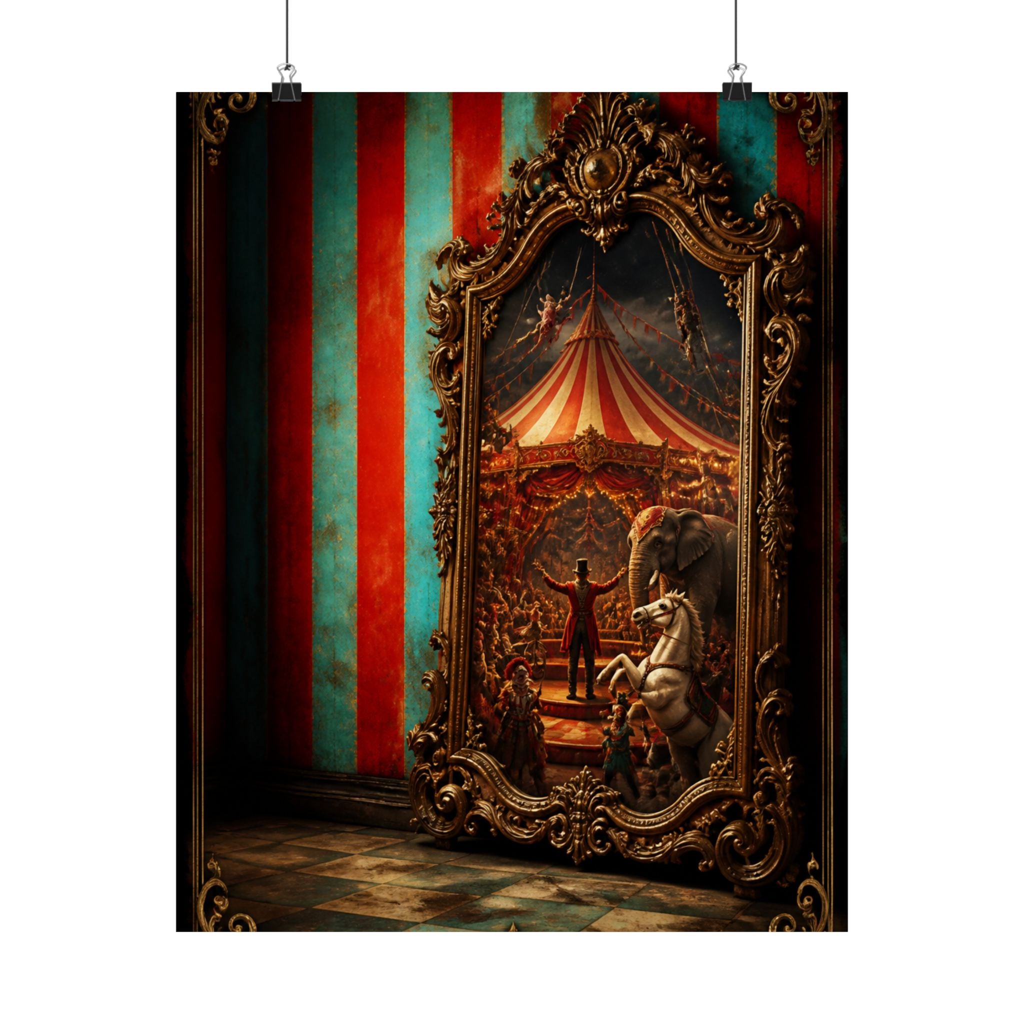 Vintage Mirror Circus Wall Art Poster 24×36 Baroque Studio Decor Maximalist Print
