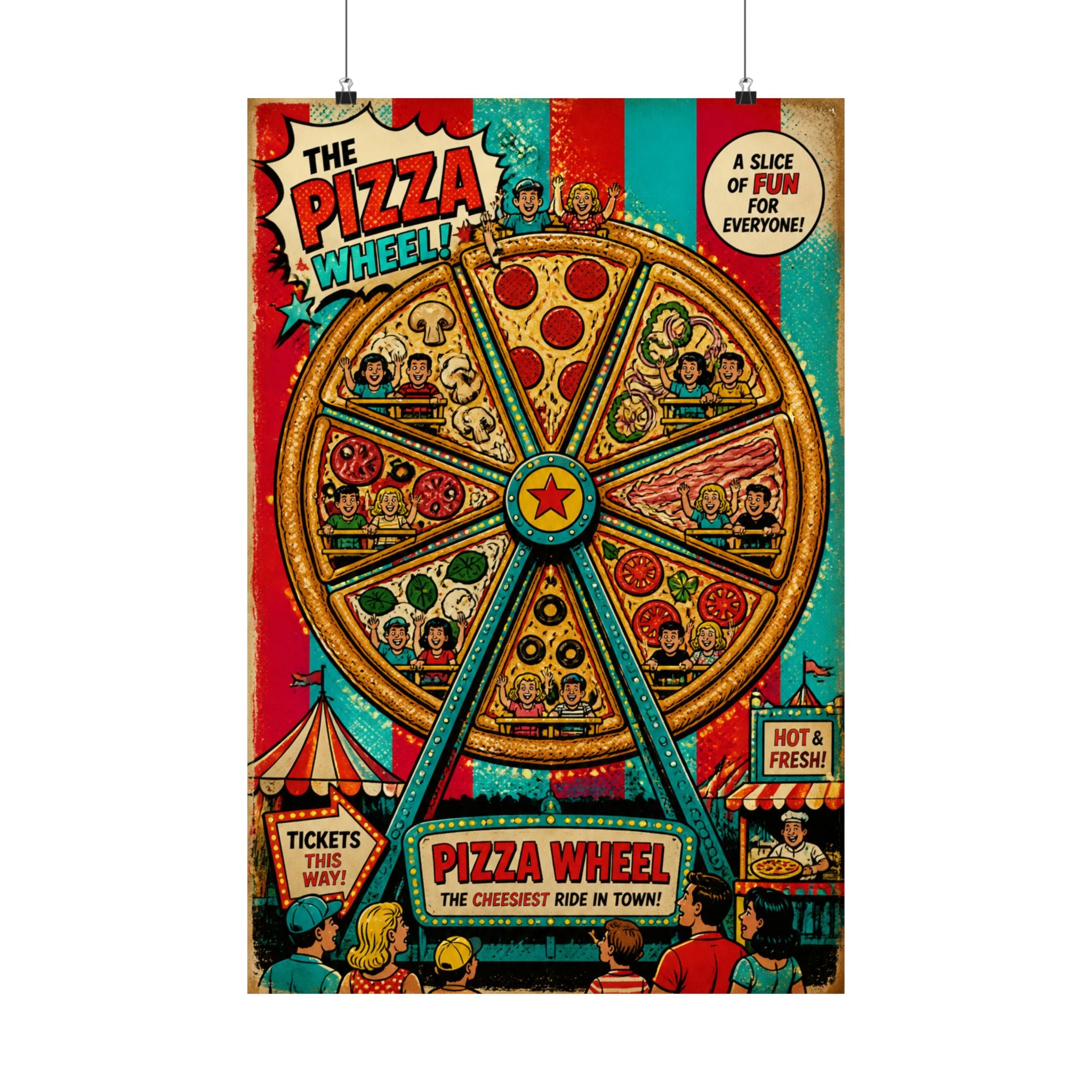 Pizza Ferris Wheel Wall Art Poster 24×36 Pop Art Restaurant Decor Maximalist Print