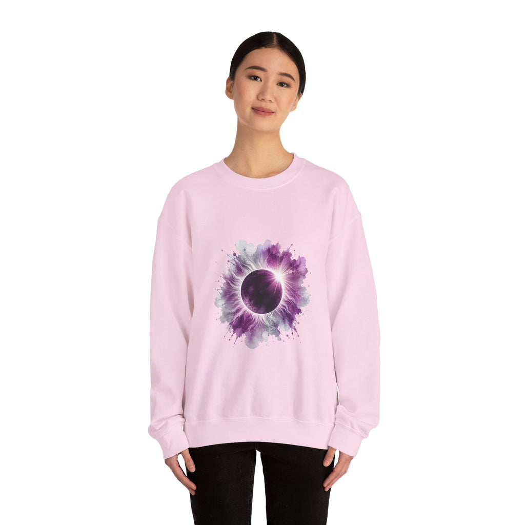 Matching Couple Sweatshirt - Solar & Lunar Eclipse Matching Couple Premium Fleece Sweatshirt Watercolor Art His Hers Birthday Gift - Design A