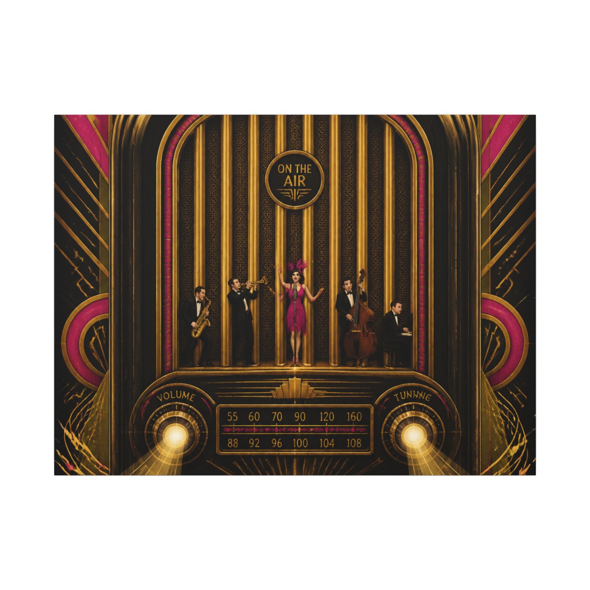 Vintage Radio Stage Wall Art Canvas 24×36 Art Deco Bar Area Decor Maximalist Print