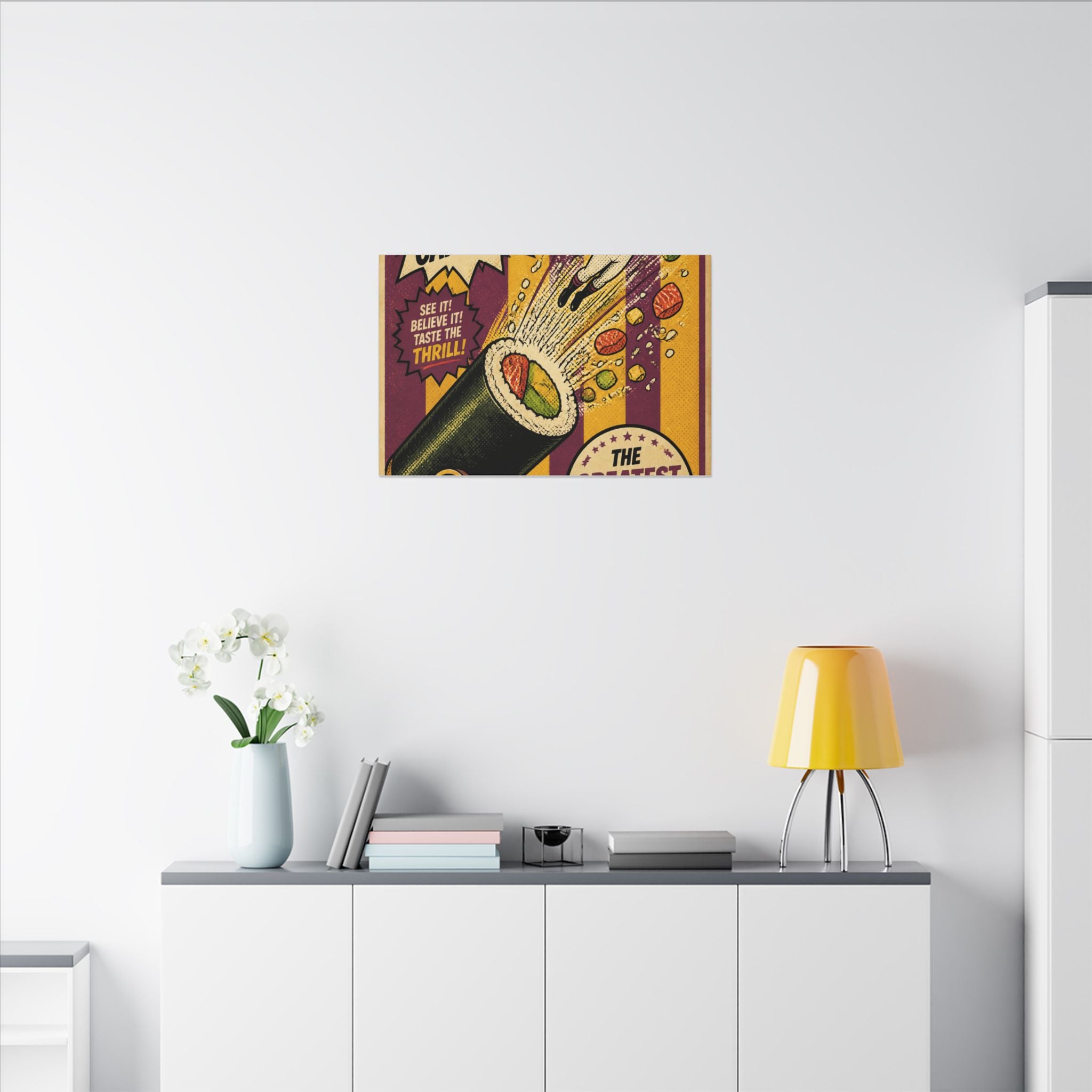 Sushi Roll Cannon Wall Art Canvas 24×36 Pop Art Restaurant Decor Maximalist Print