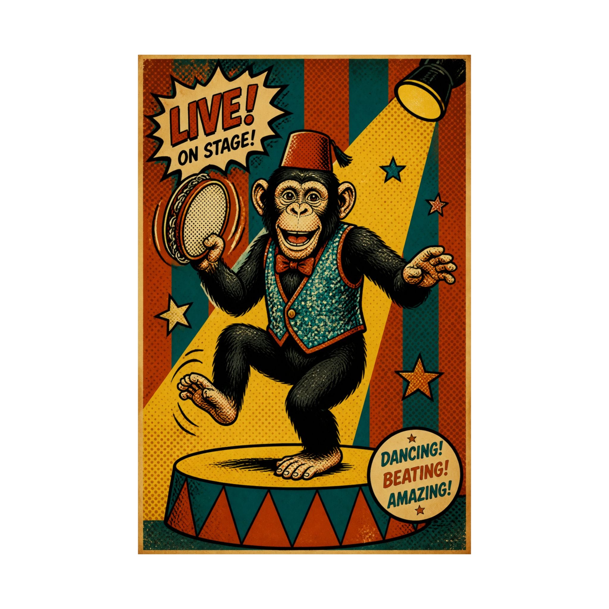 Dancing Monkey Wall Art Poster 24×36 Pop Art Restaurant Decor Maximalist Print