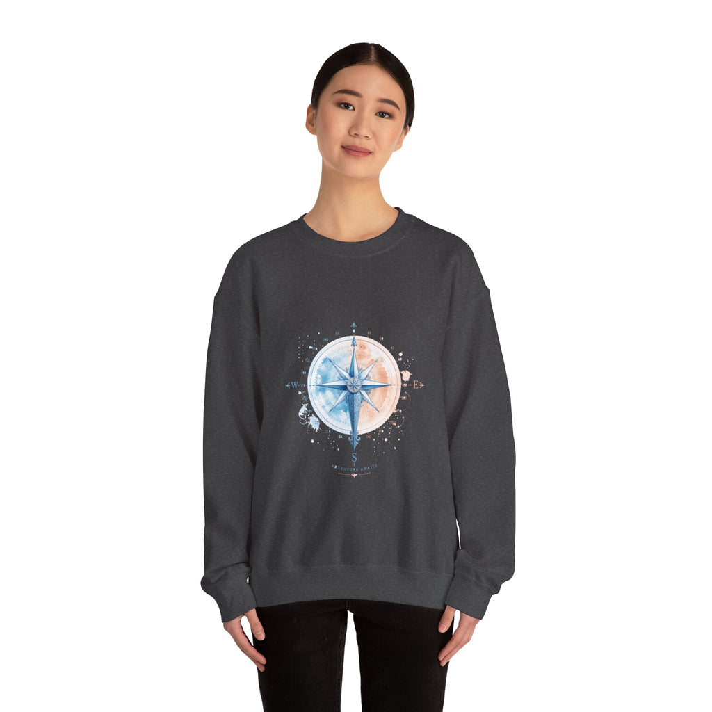 Matching Couple Sweatshirt - Compass North & South Matching Couple Premium Fleece Sweatshirt Watercolor Art His Hers Birthday Gift - Design B